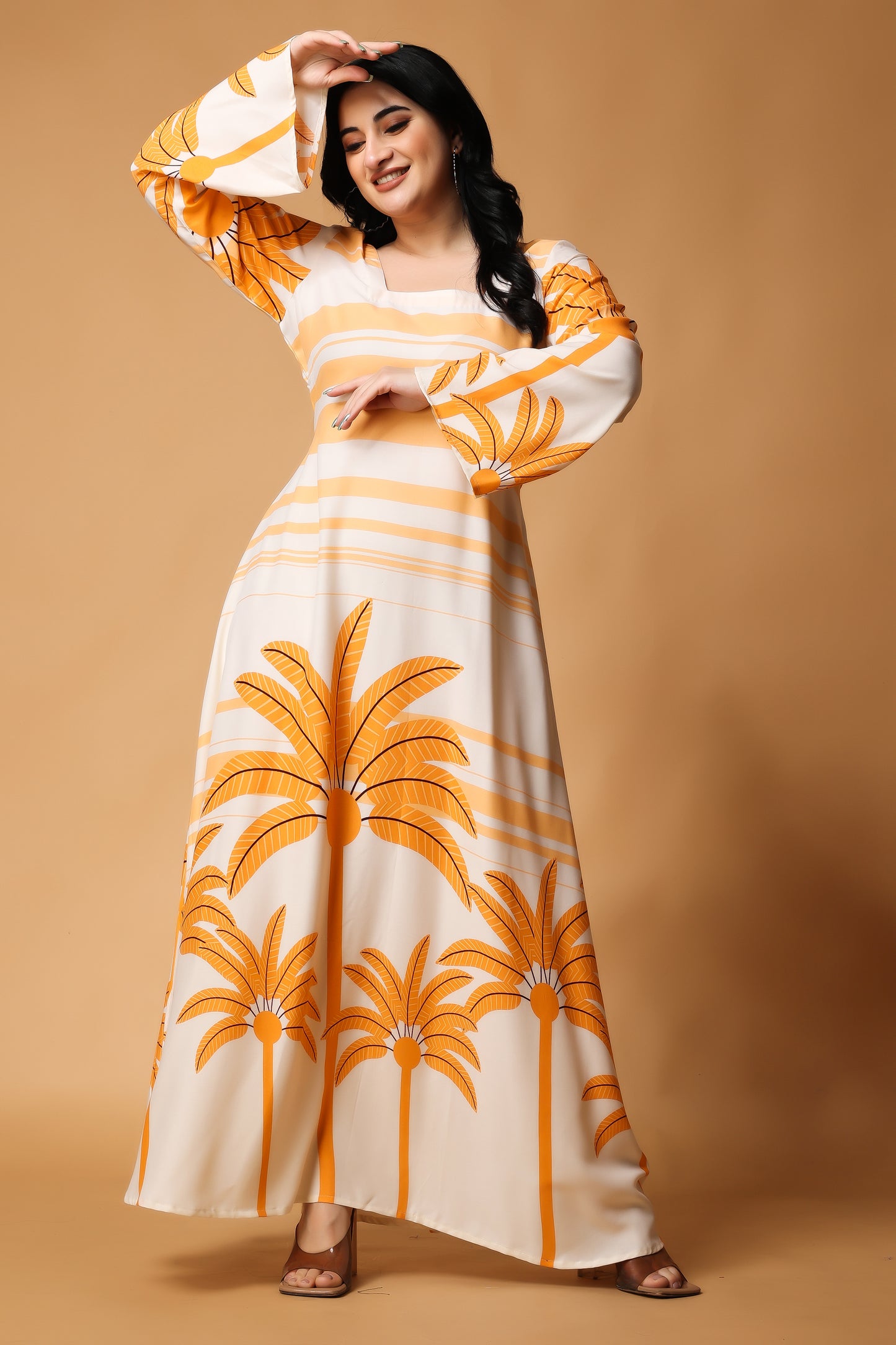 Peachy Palm Leaf Sheath Dress