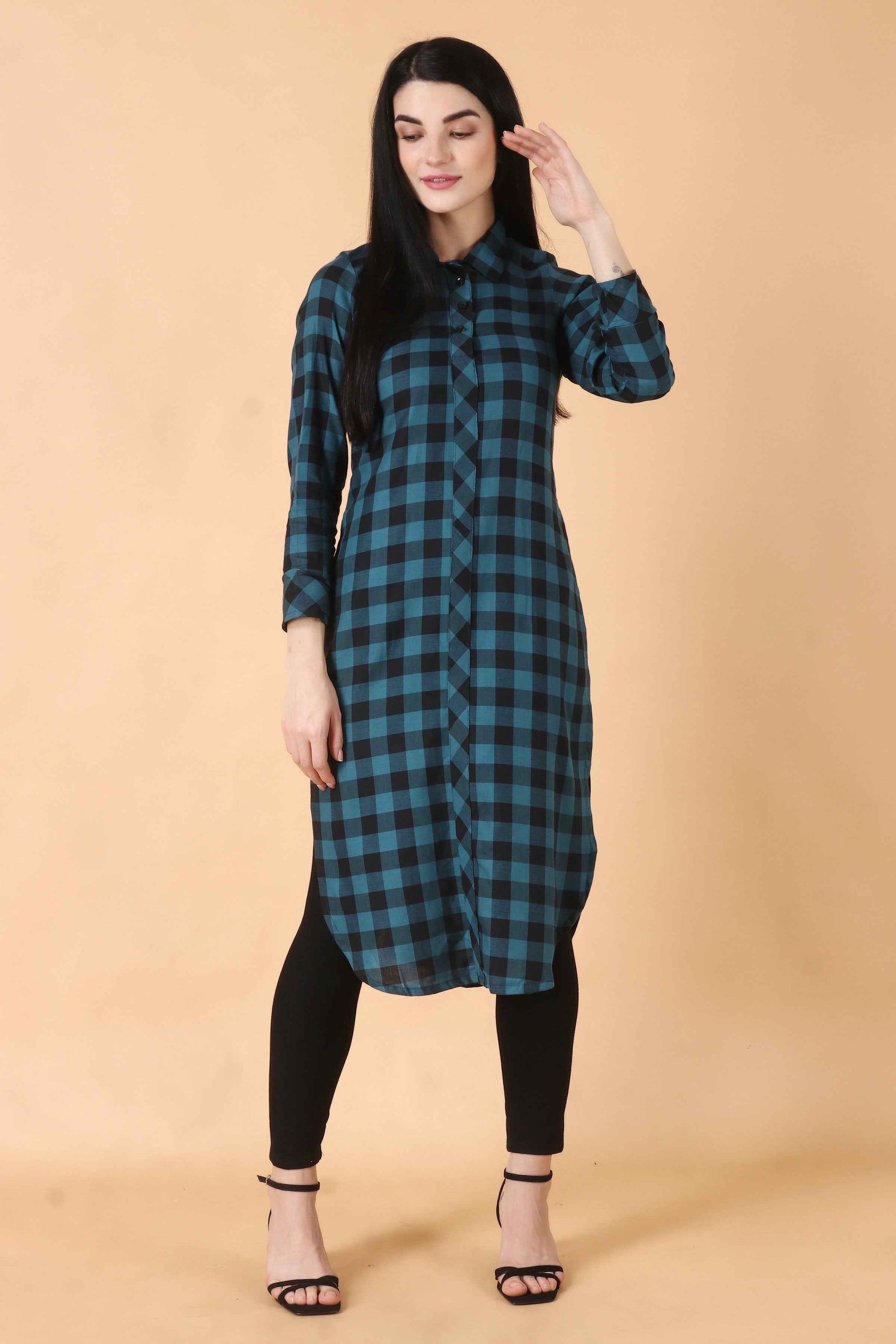 Buy Plus Size ​Peacock Checked Woollen Kurta At Apella | Sizes XS to 10 XL | India | Free Delivery | Customized