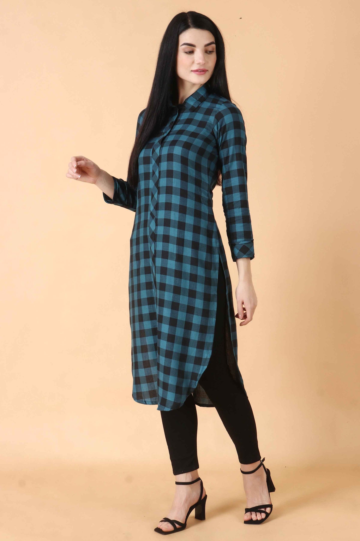 Buy Plus Size ​Peacock Checked Woollen Kurta At Apella | Sizes XS to 10 XL | India | Free Delivery | Customized