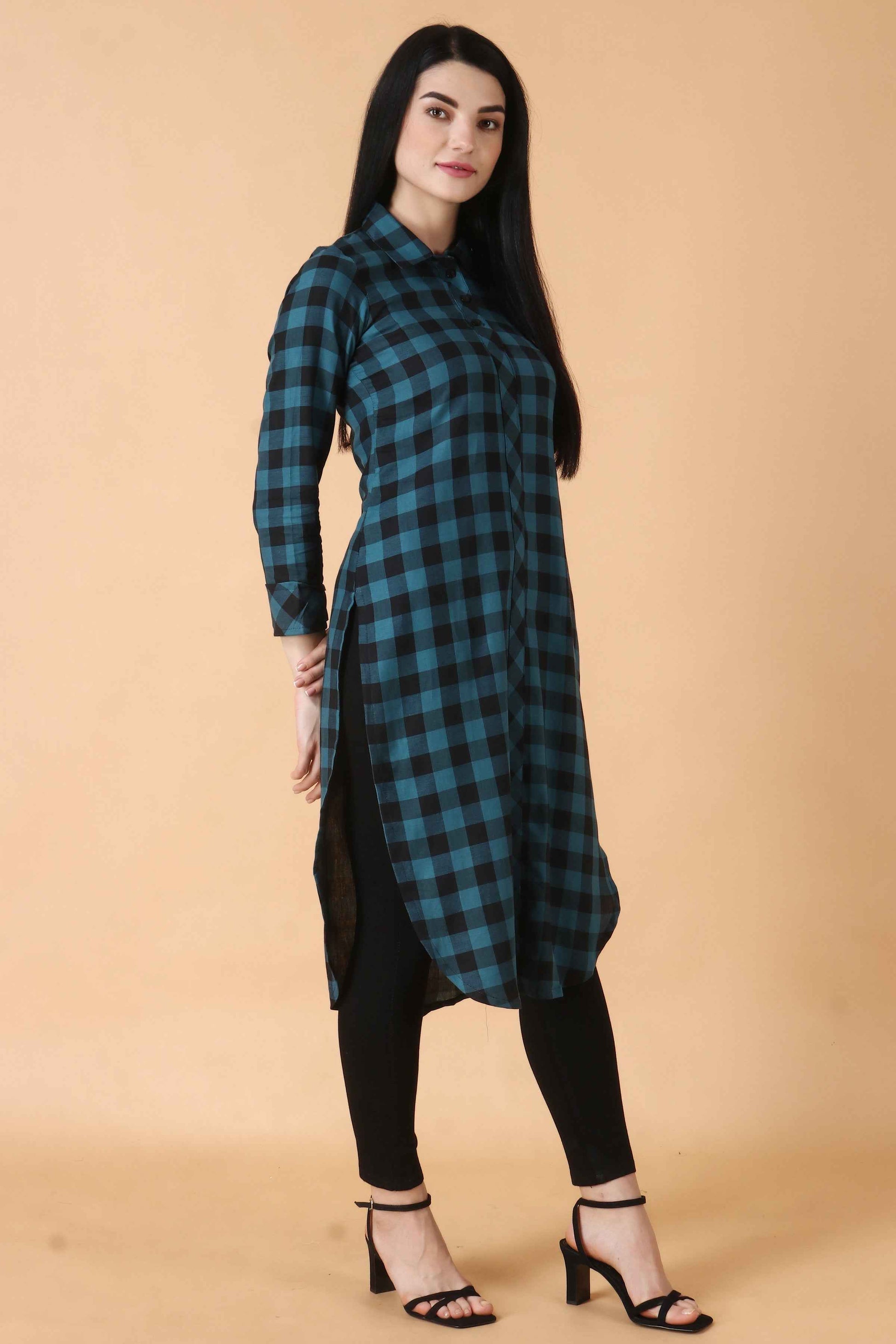 Buy Plus Size ​Peacock Checked Woollen Kurta At Apella | Sizes XS to 10 XL | India | Free Delivery | Customized