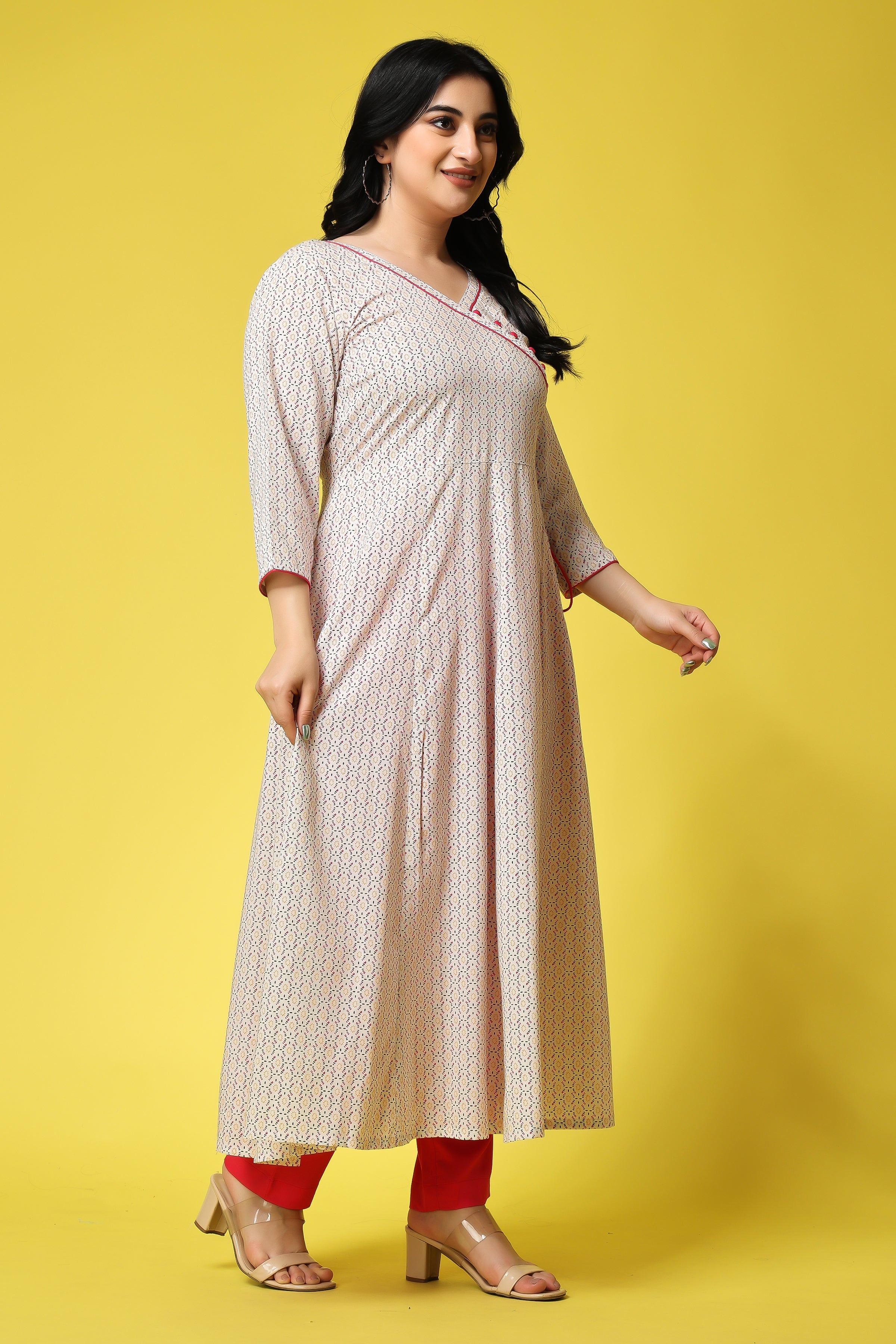 Green Plus Size Embroidered Flared Kurta With Palazzo