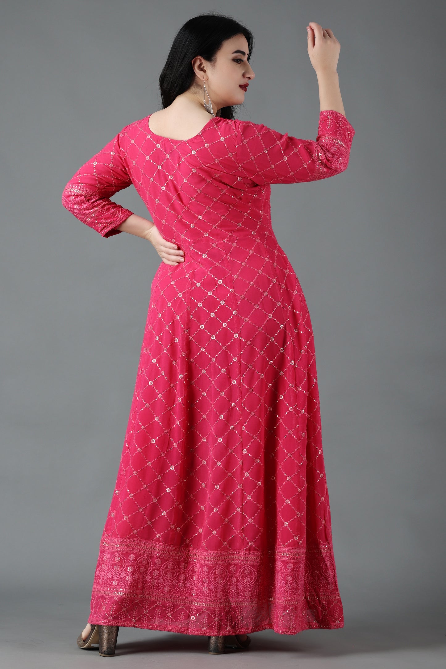 Hot Pink Sequin Anarkali Dress
