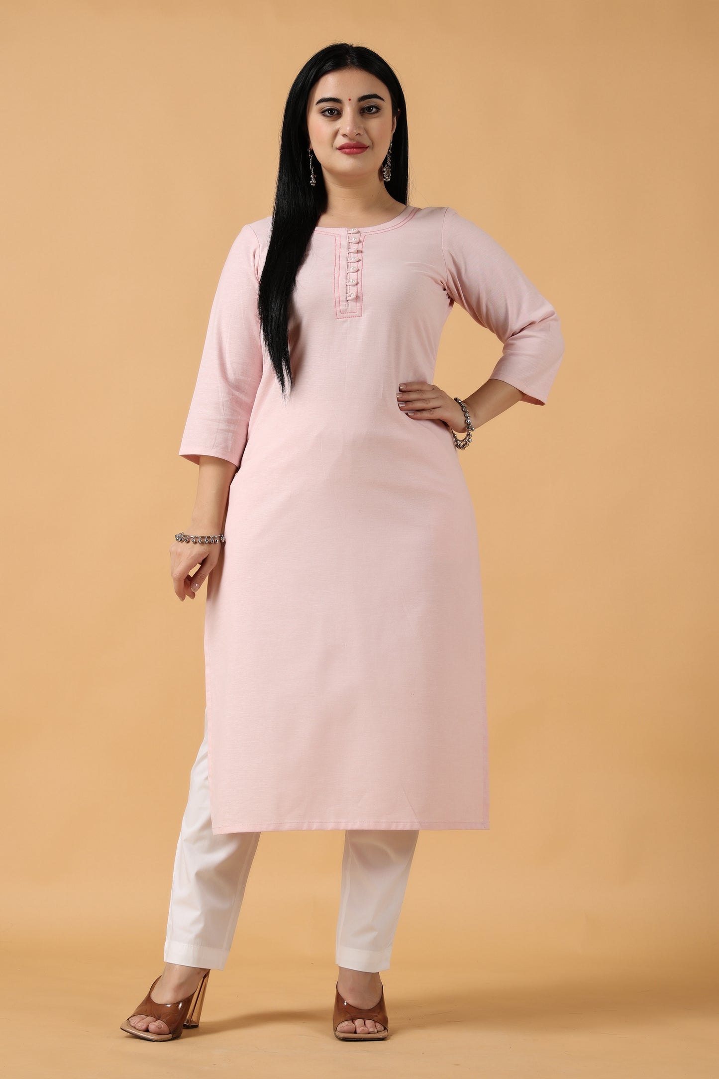 Women's Plus Size Baby Pink kurti with pant set | Apella