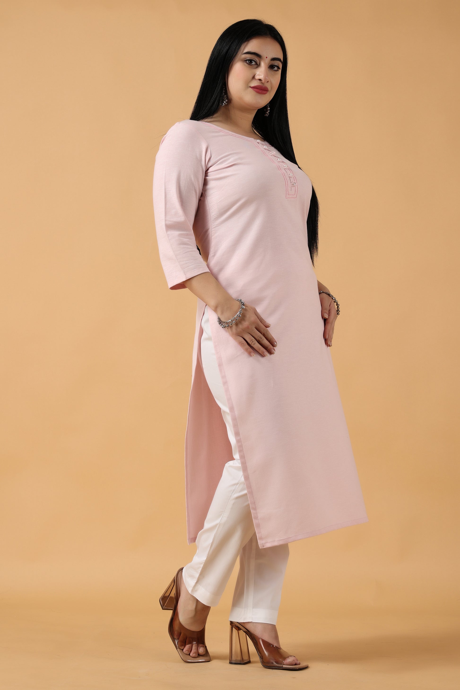 Women's Plus Size Baby Pink kurti with pant set | Apella