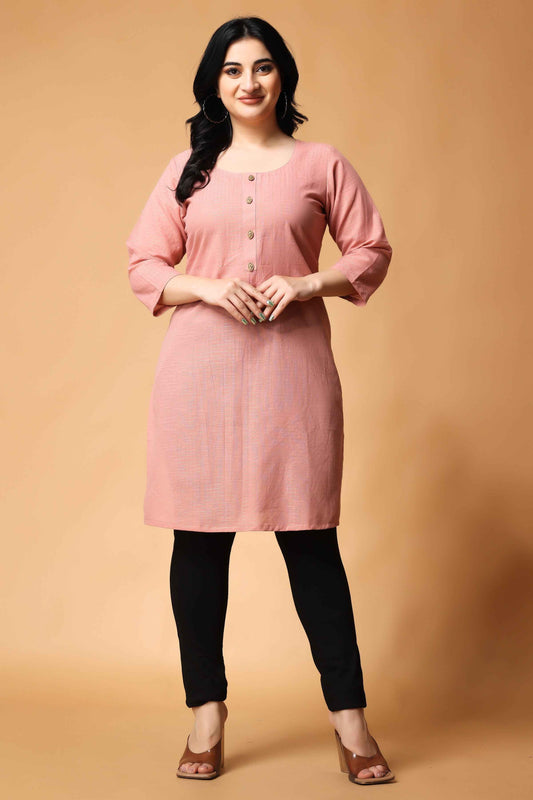Buy Plus Size ​Pastel Pink Zari Woven Kurta At Apella | Sizes XS to 10 XL | India | Free Delivery | Customized