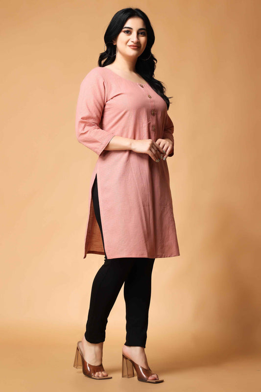 Buy Plus Size ​Pastel Pink Zari Woven Kurta At Apella | Sizes XS to 10 XL | India | Free Delivery | Customized