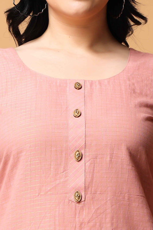 Buy Plus Size ​Pastel Pink Zari Woven Kurta At Apella | Sizes XS to 10 XL | India | Free Delivery | Customized
