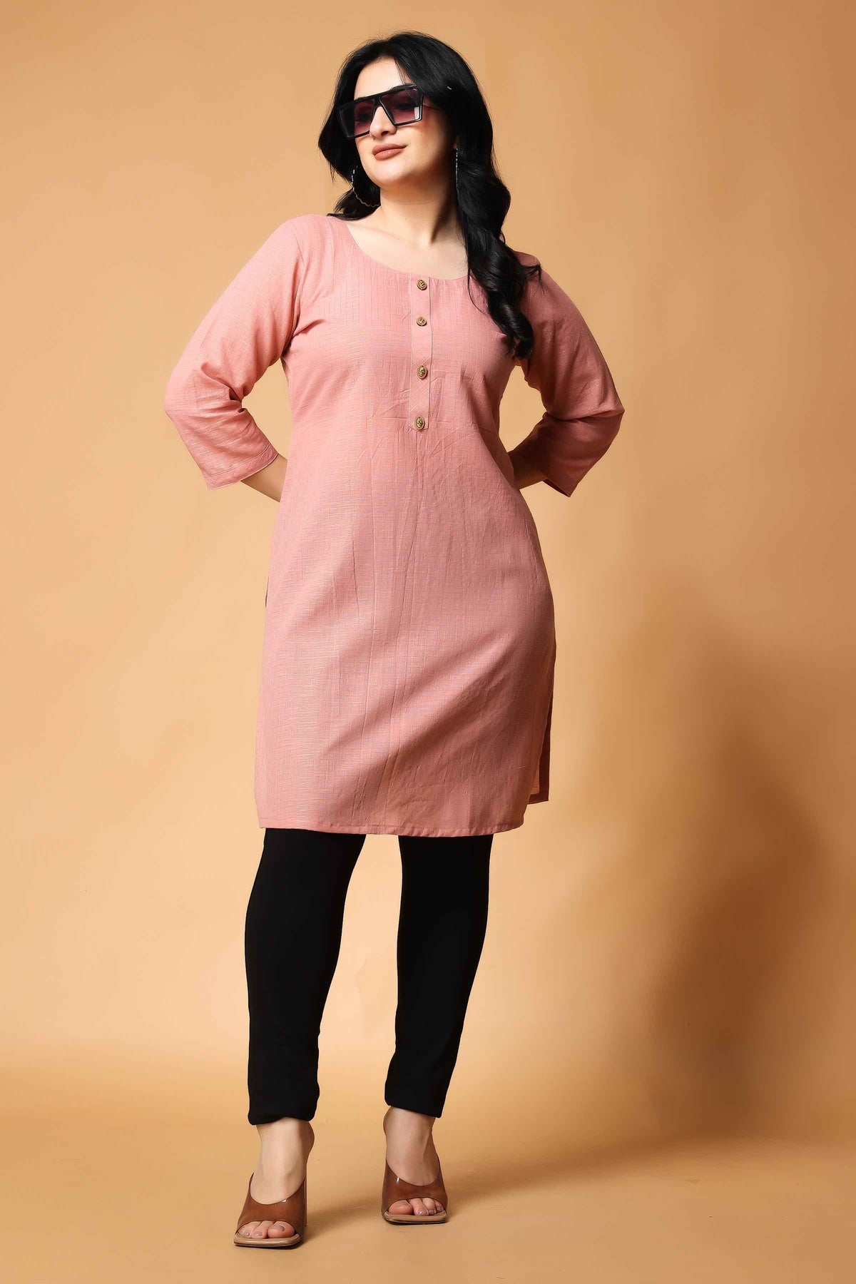 Buy Plus Size ​Pastel Pink Zari Woven Kurta At Apella | Sizes XS to 10 XL | India | Free Delivery | Customized