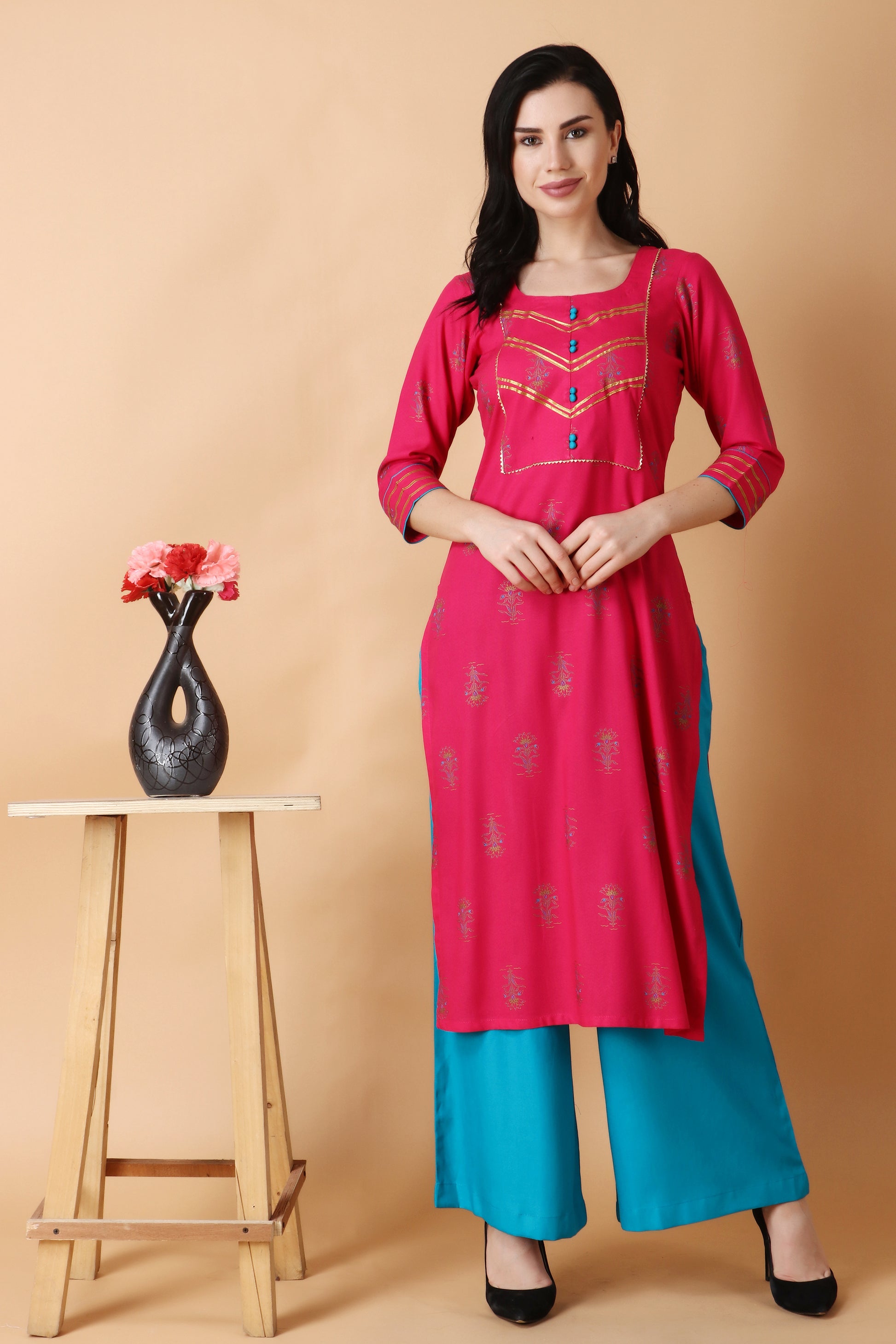 Women Plus Size Magenta  Palazzo Suit/ Salwar Suit | Apella