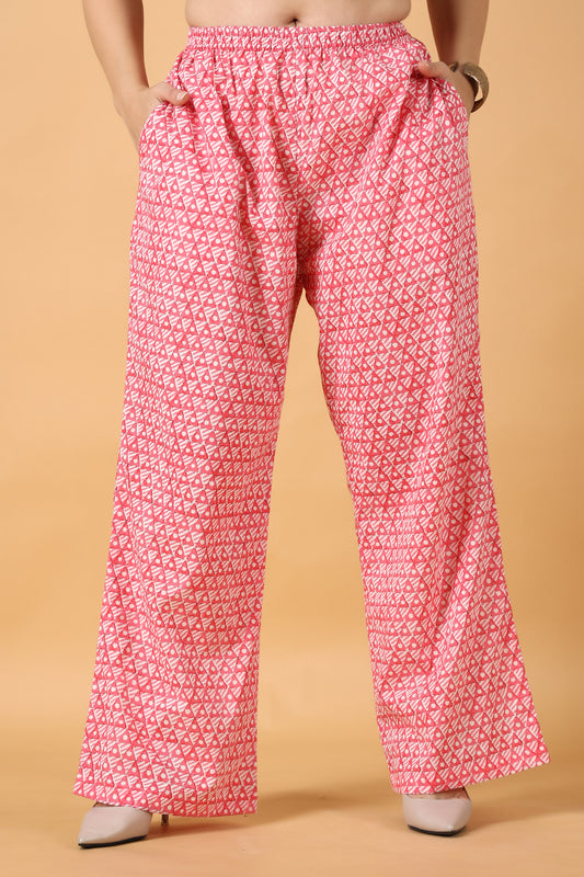 Women Plus Size Pink Printed  cotton palazzo pants | Apella