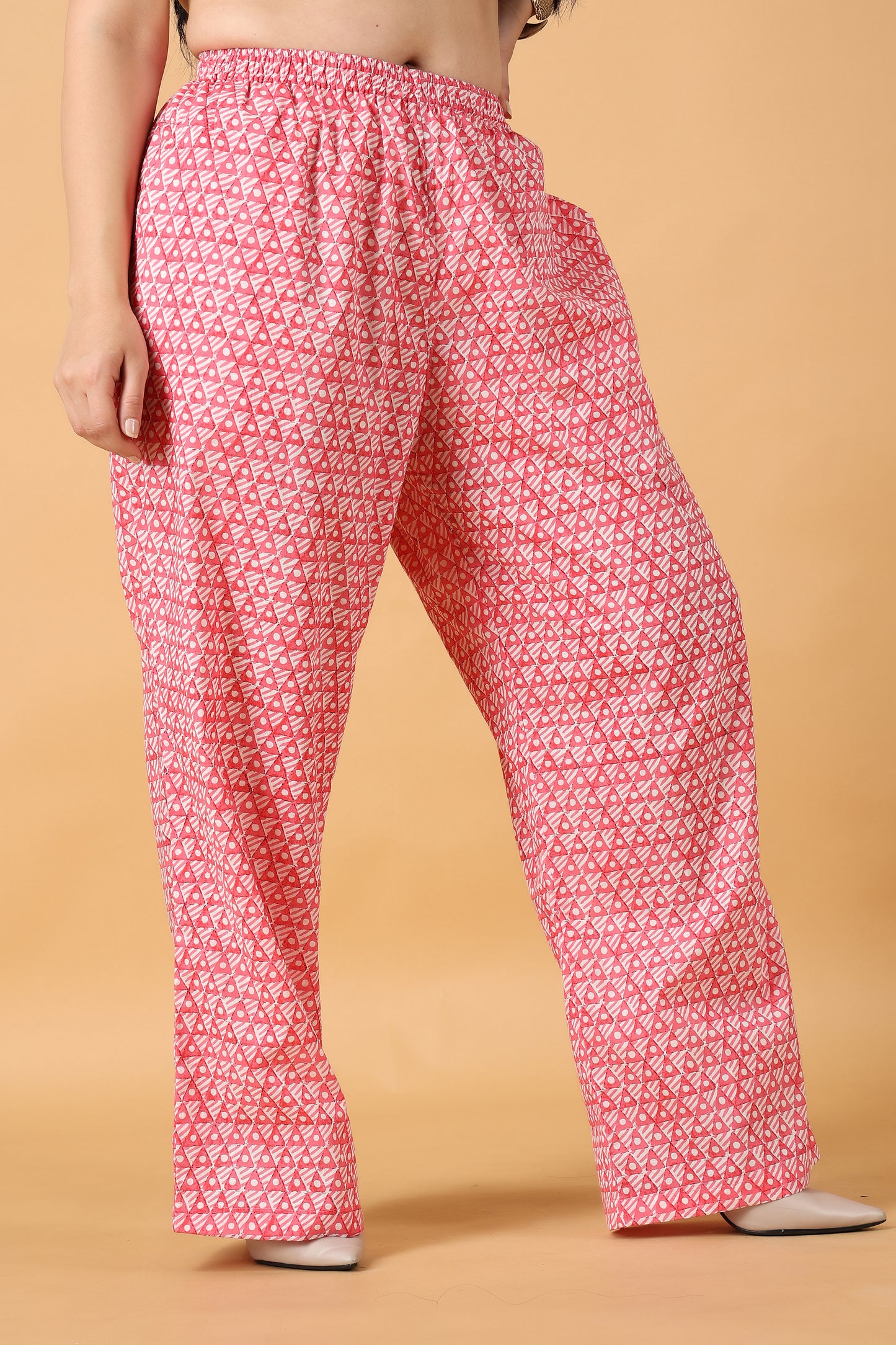 Women Plus Size Pink Printed cotton palazzo pants | Apella