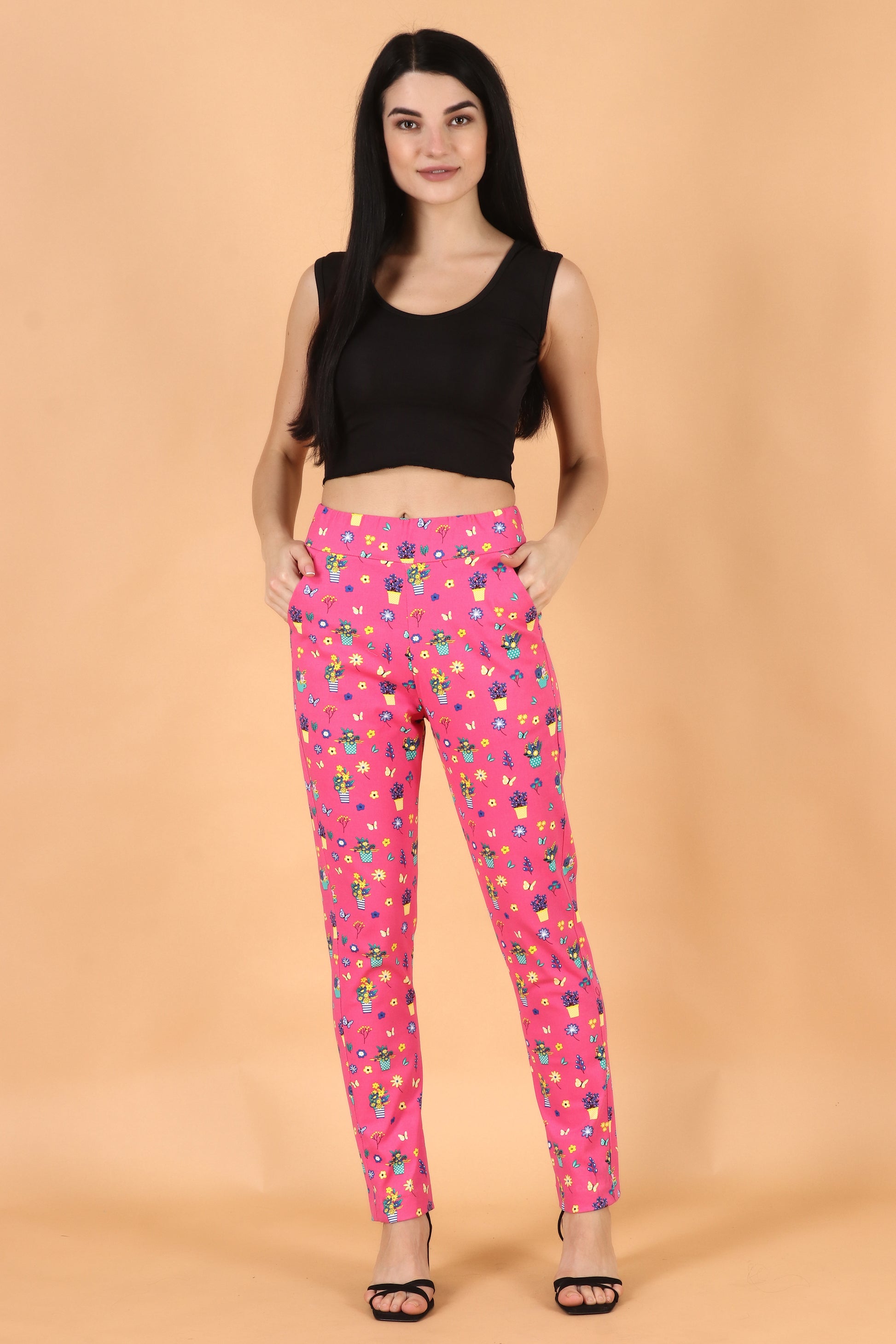 ALAVYA'S Bottom Wear Cotton Lycra Pants For Ladies (PINK) at Rs