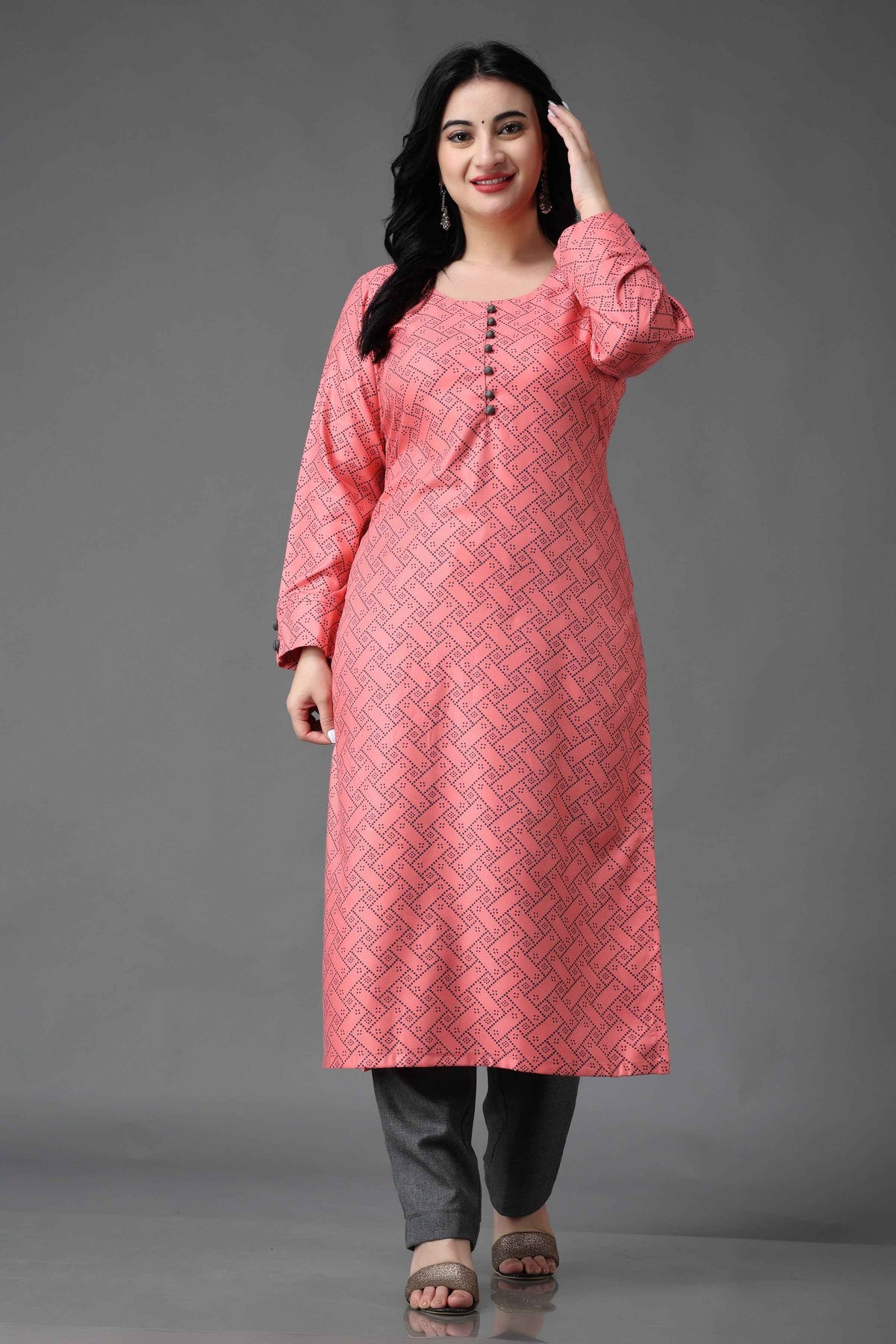 Buy Plus Size ​Peachy Blush Woollen Kurta Set At Apella | Sizes XS to 10 XL | India | Free Delivery | Customized