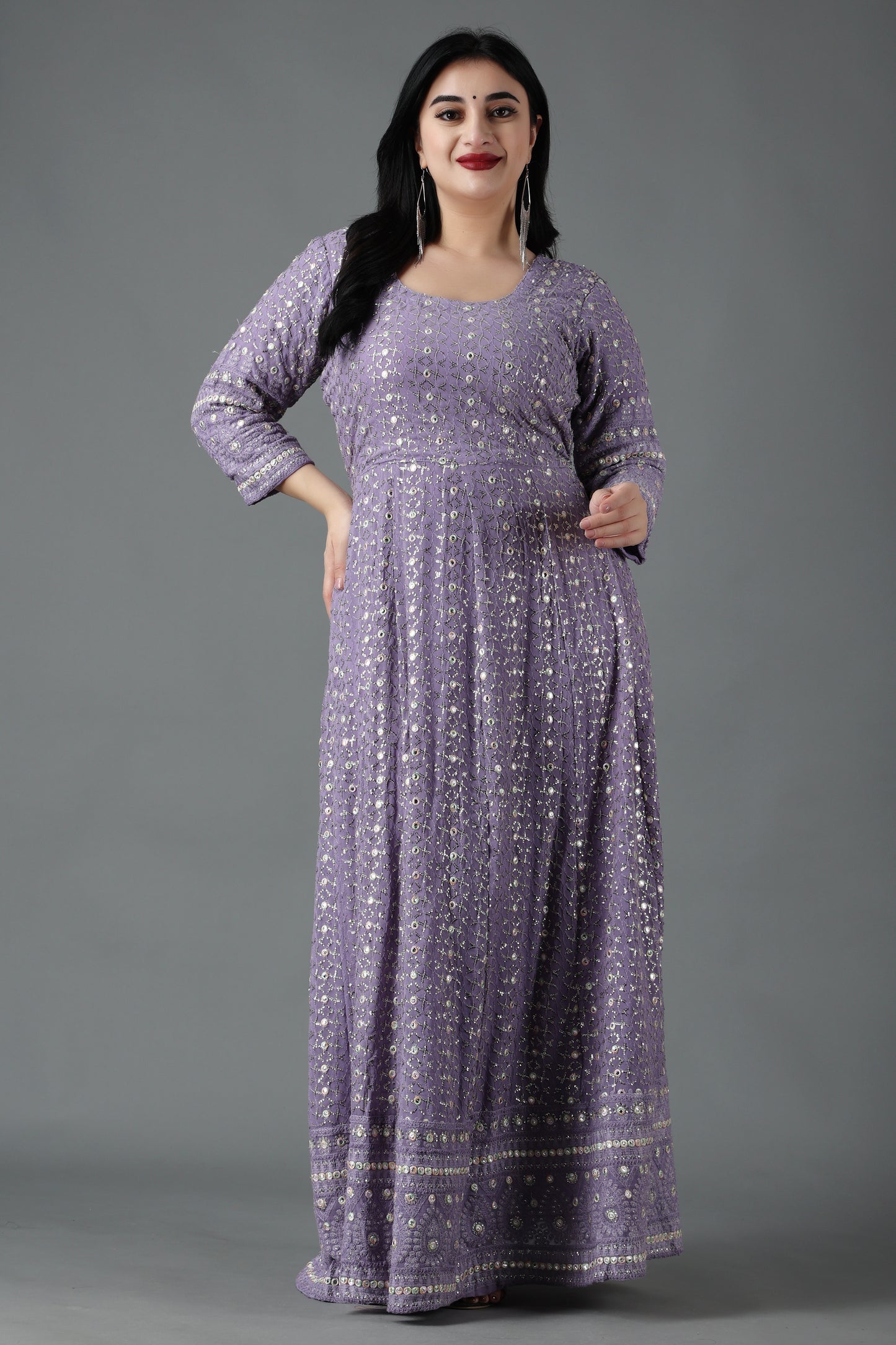 Wistful Purple Mirrored Anarkali Dress