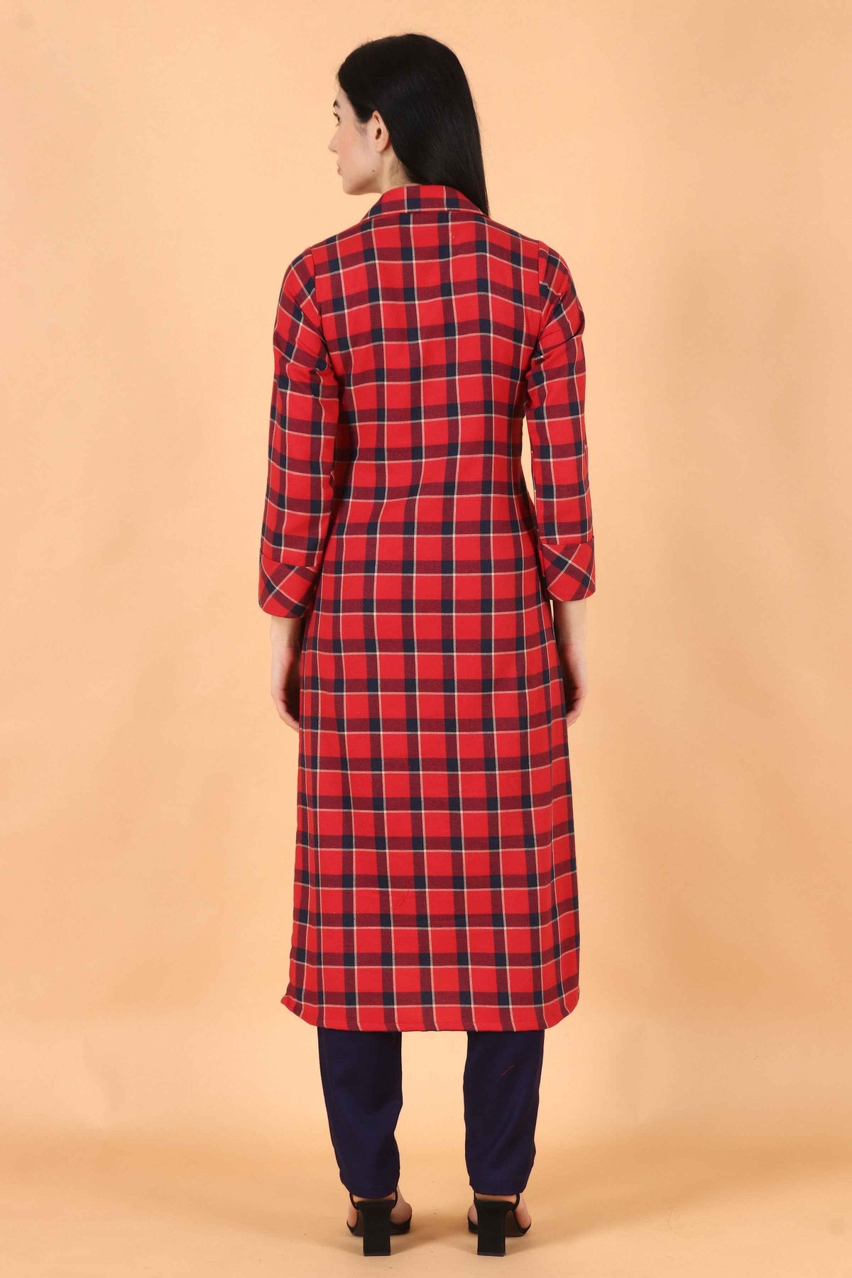 Buy Plus Size ​Red Checked Woollen Kurta At Apella | Sizes XS to 10 XL | India | Free Delivery | Customized