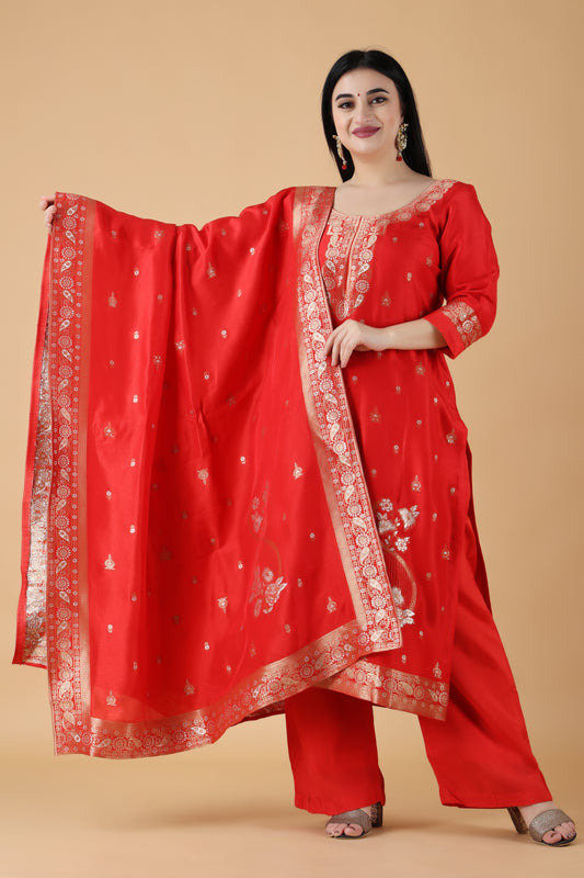 Red Silk Dress Material 