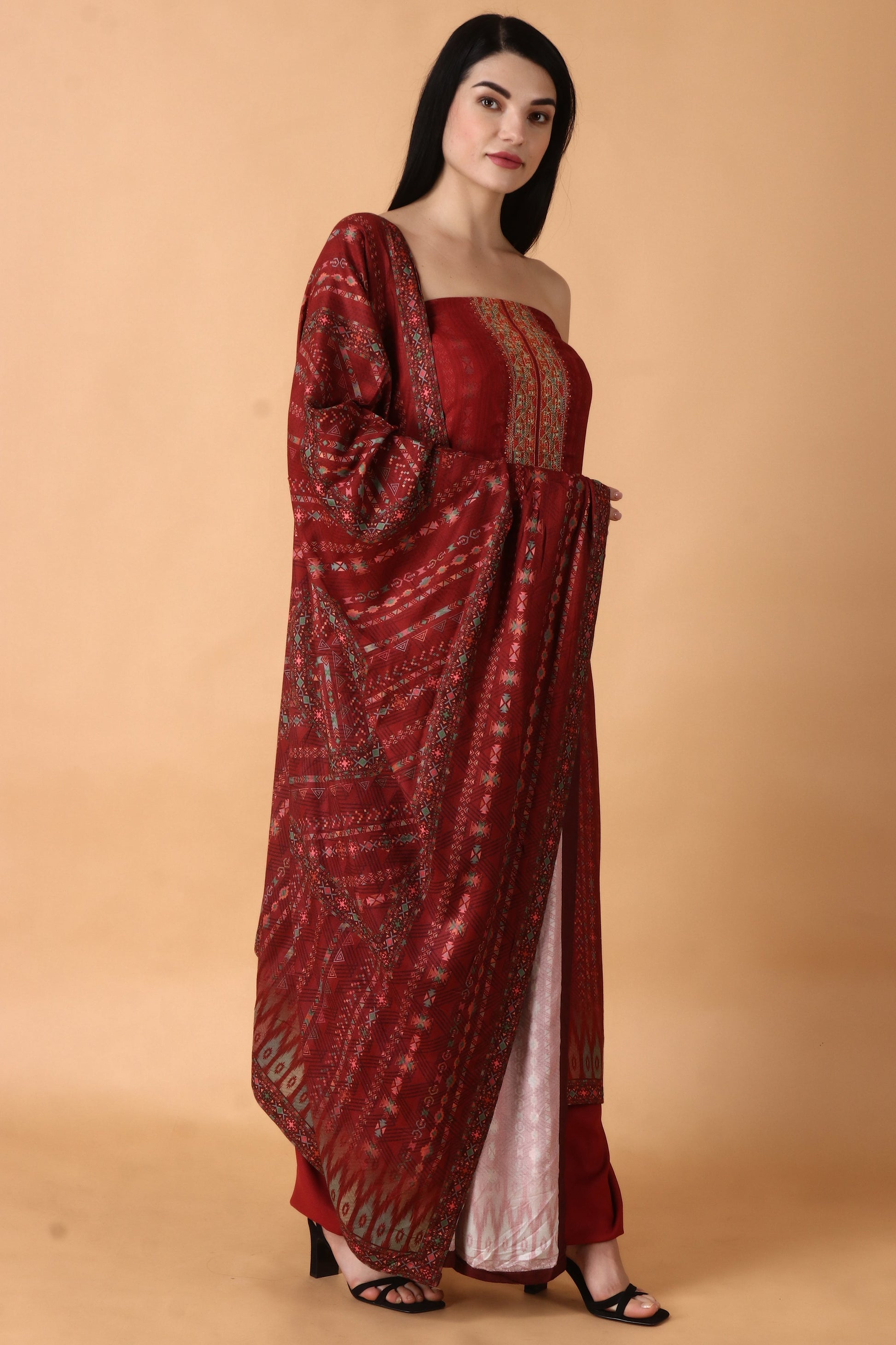 Women Plus Size Red Dress Material | Apella