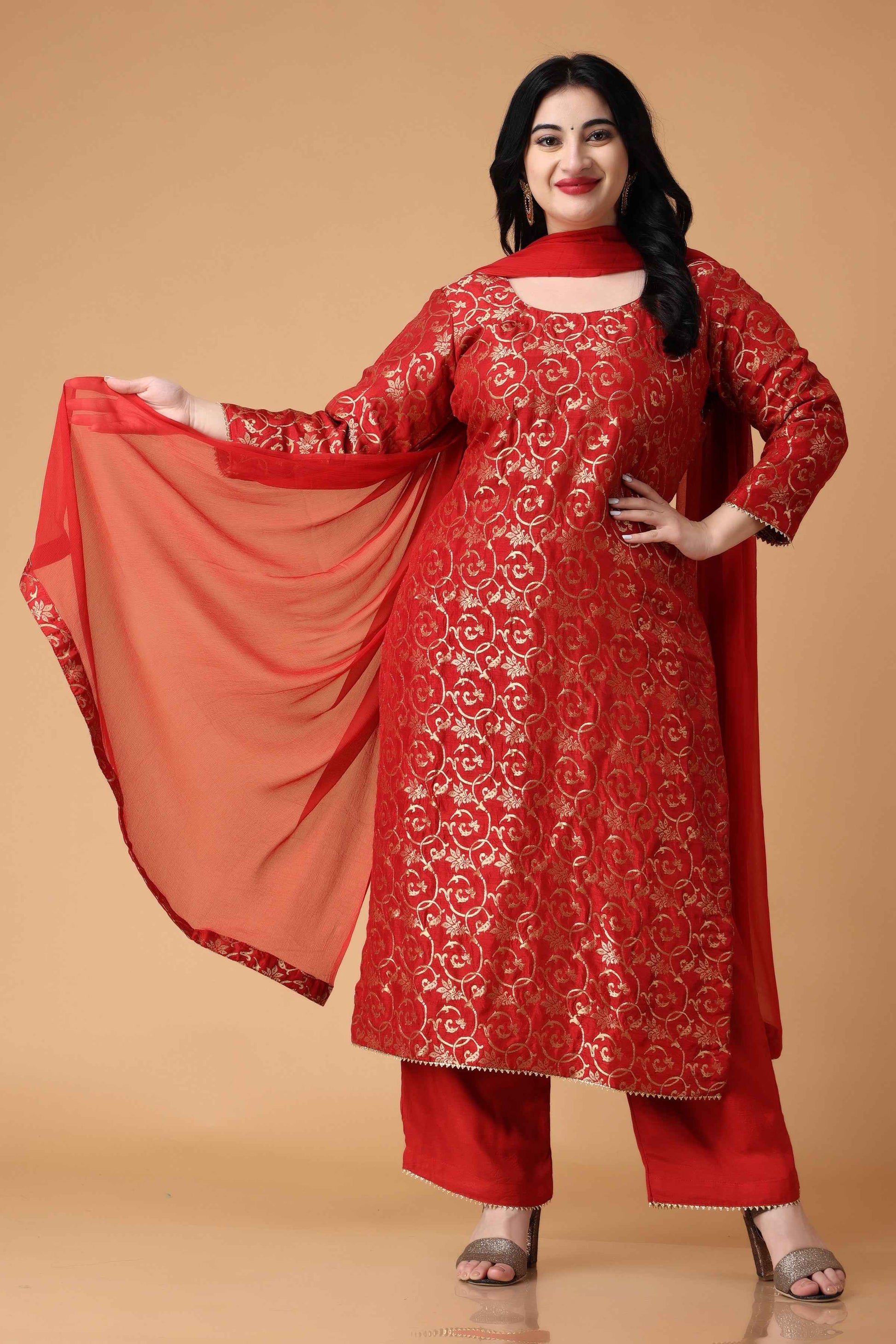 Eternally Red Jacquard Silk Suit XS Palazzo