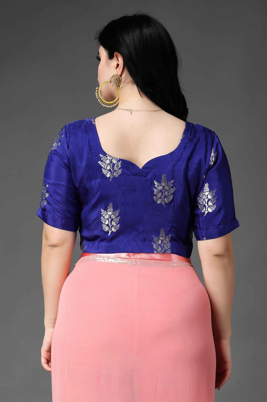 Buy Plus Size ​Royal Azure Silk Blouse At Apella | Sizes XS to 10 XL | India | Free Delivery | Customized