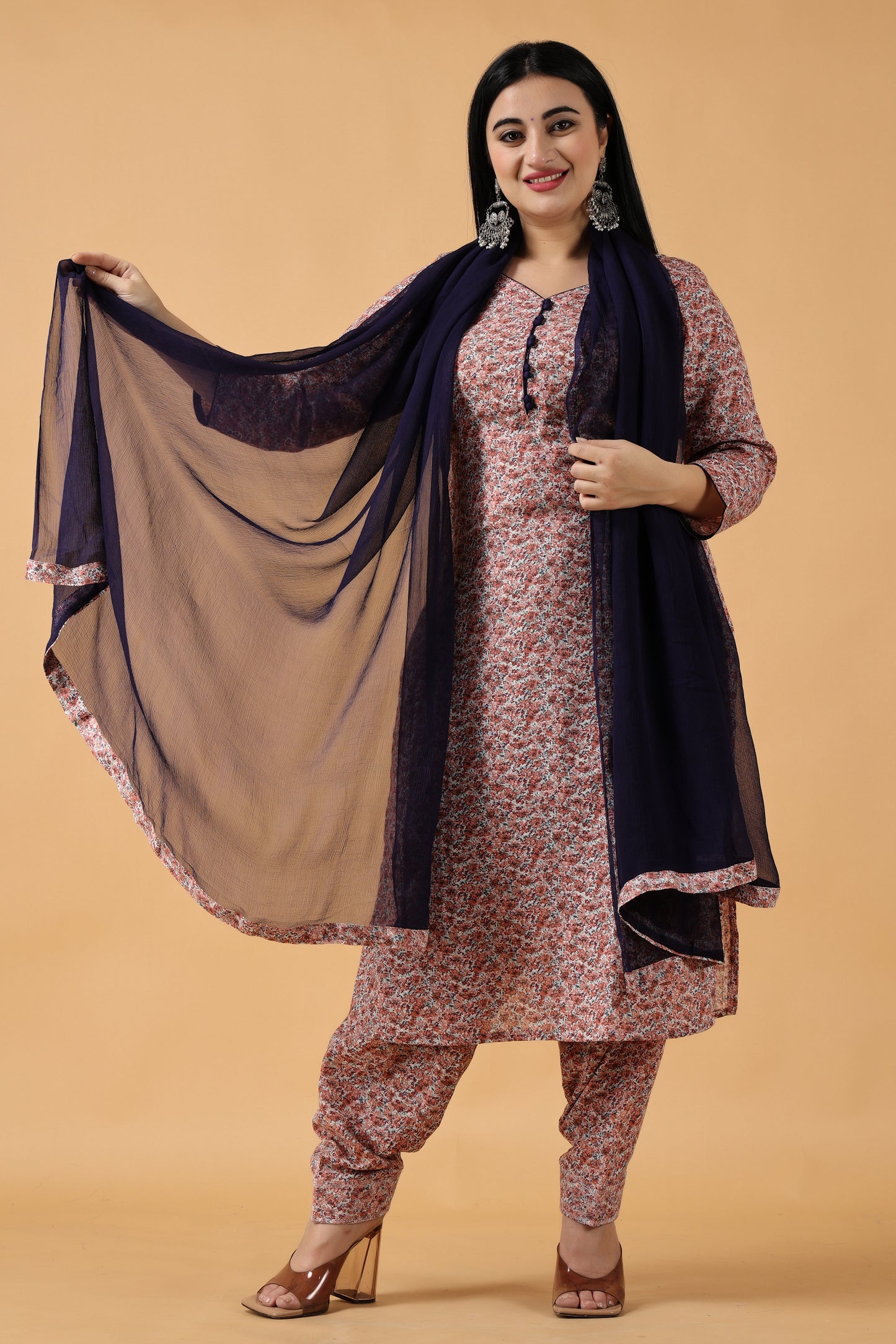 Women's Plus Size Rust Printed cotton salwar suit with Dupatta | Apella