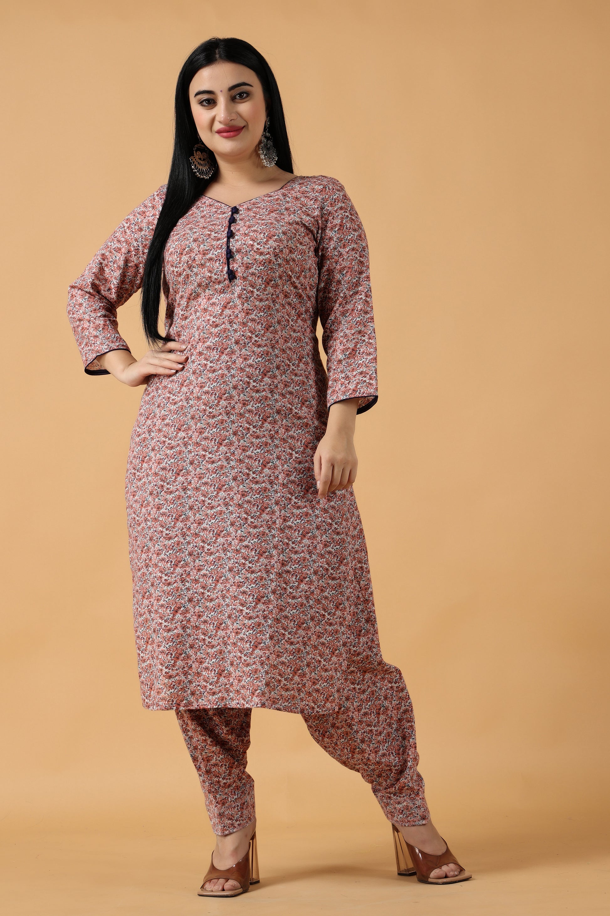Women's Plus Size Rust Printed cotton salwar suit with Dupatta | Apella