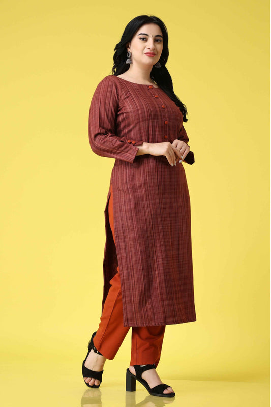 Buy Plus Size ​Rusty Grid Woollen Kurta Set At Apella | Sizes XS to 10 XL | India | Free Delivery | Customized