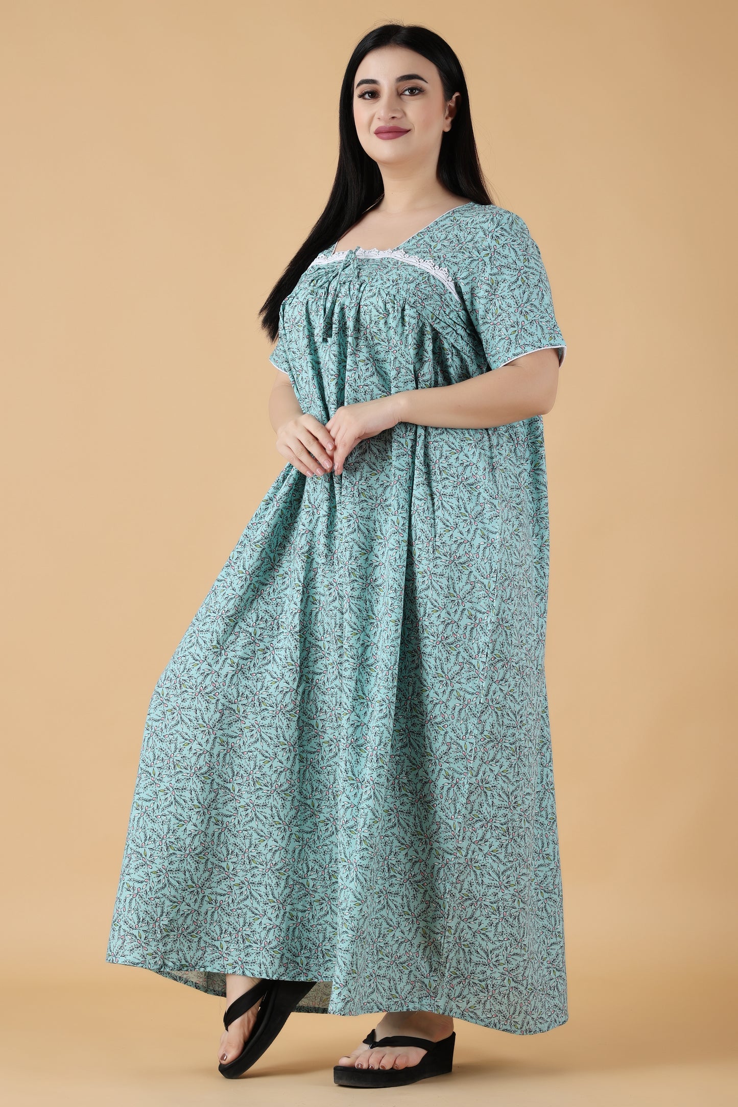 Blue Floral Rayon Night Gown