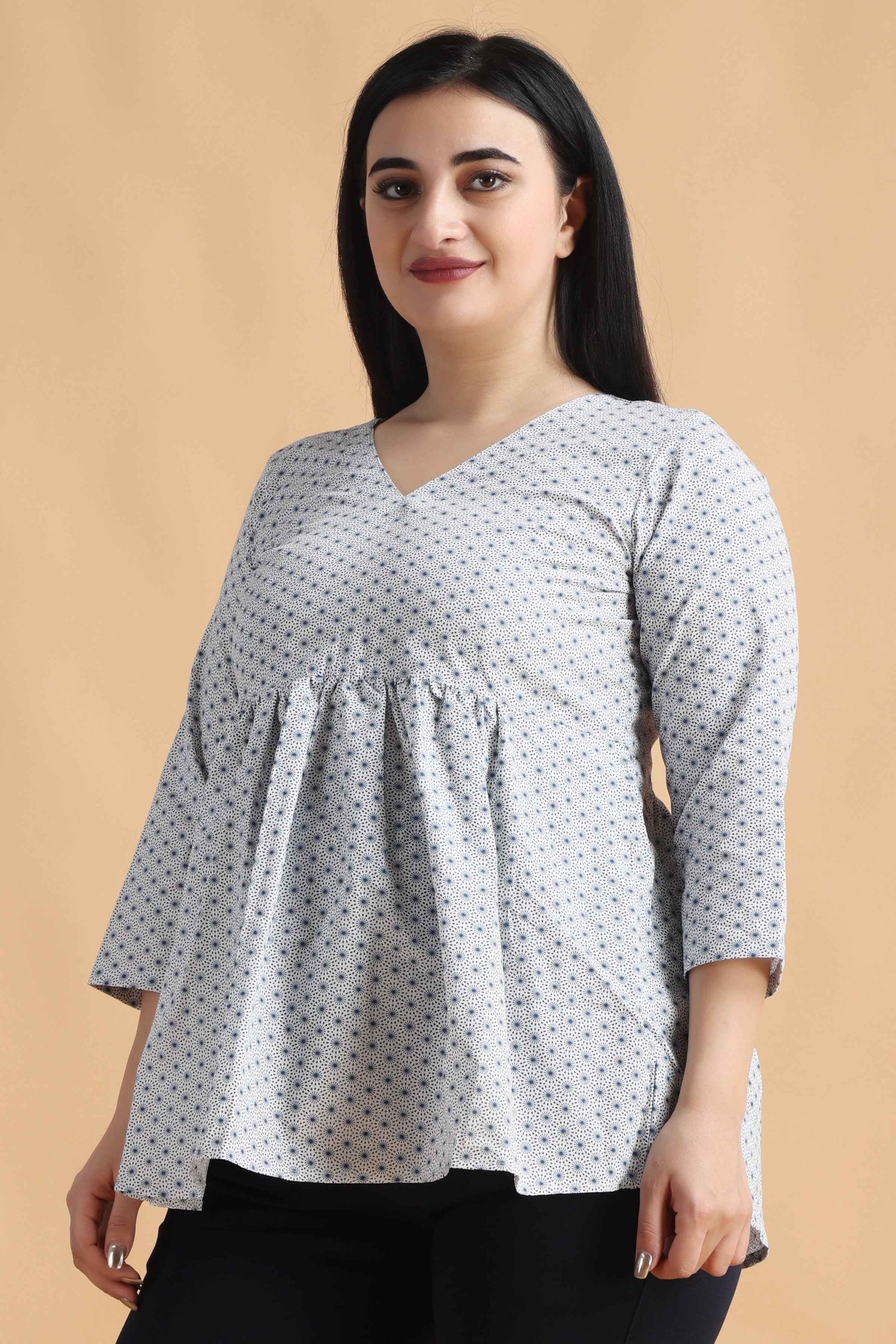 Buy Plus Size ​Blue Printed Maternity Top At Apella | Sizes XS to 10 XL | India | Free Delivery | Customized