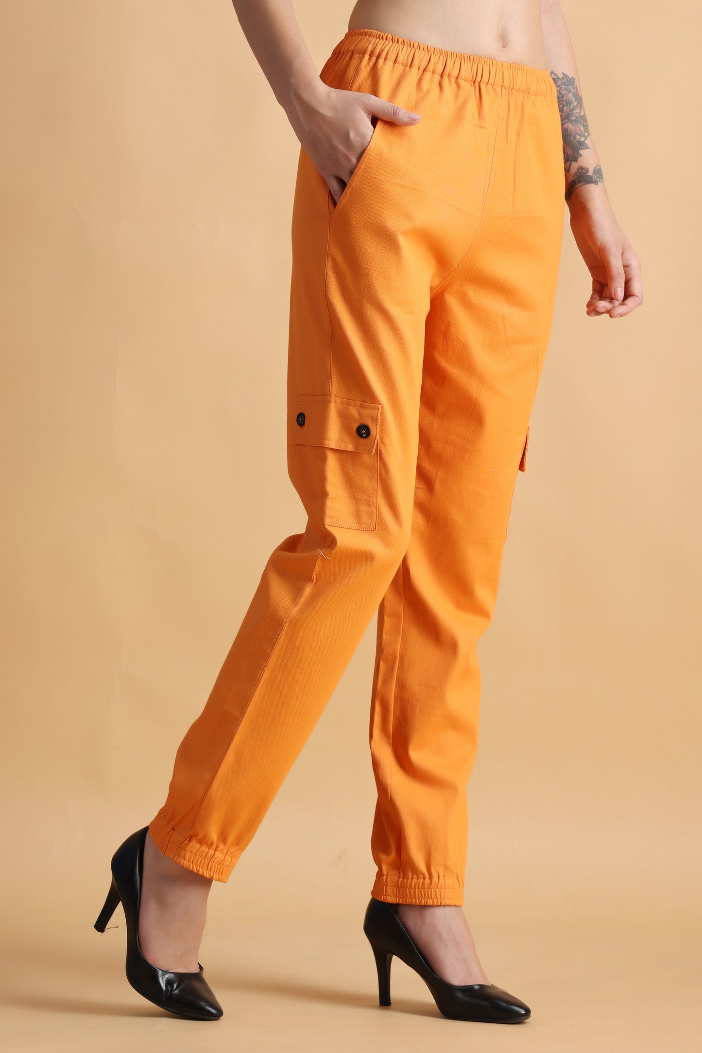 Women Plus Size Orange Cotton trousers women | Apella