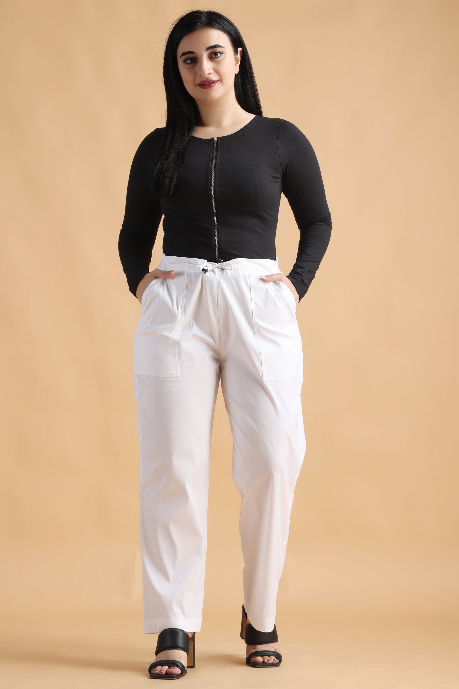 Women Plus Size White Cotton Trousers Women | Apella