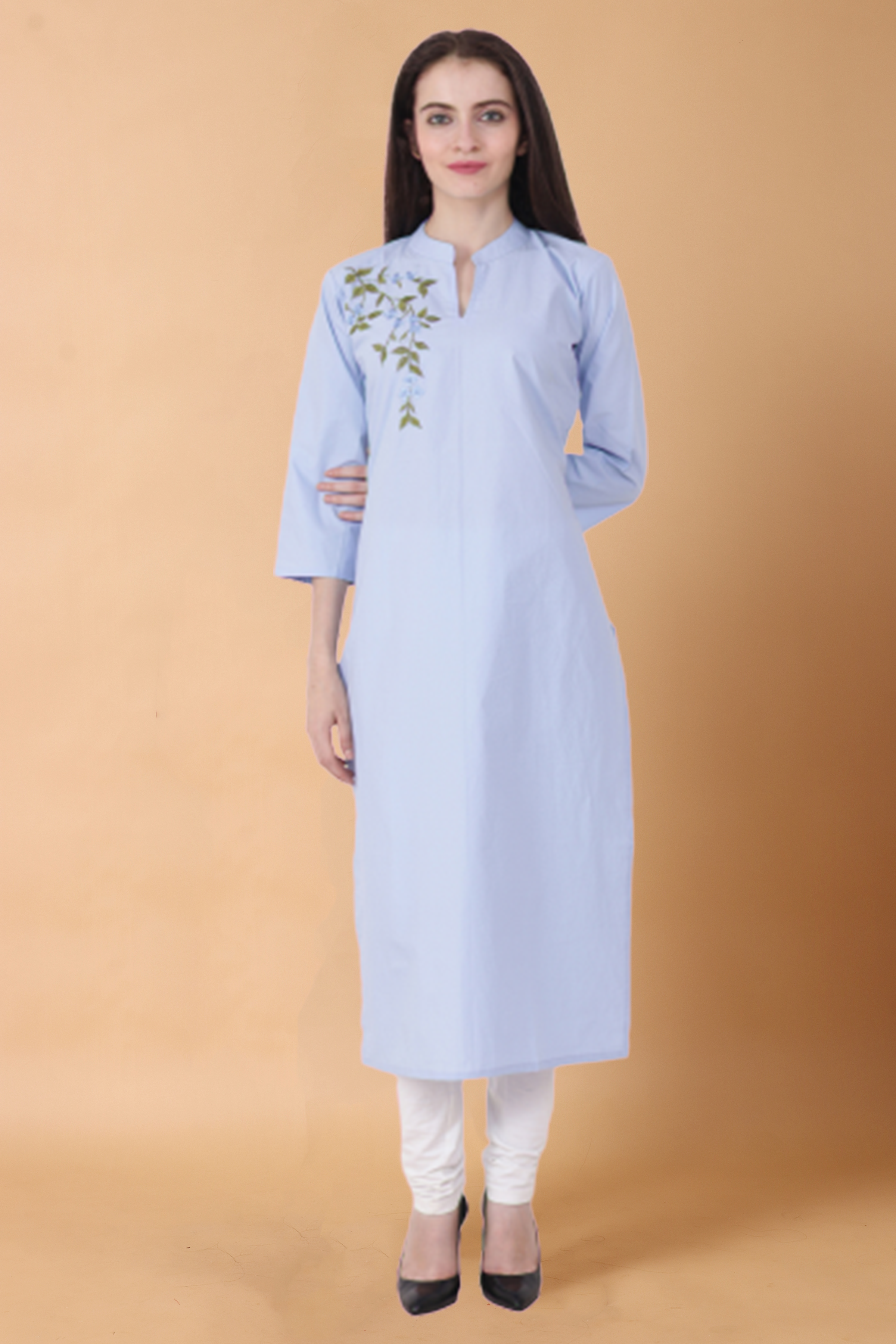 Buy Navy Blue Round Neck Solid Kurta Online - W for Woman