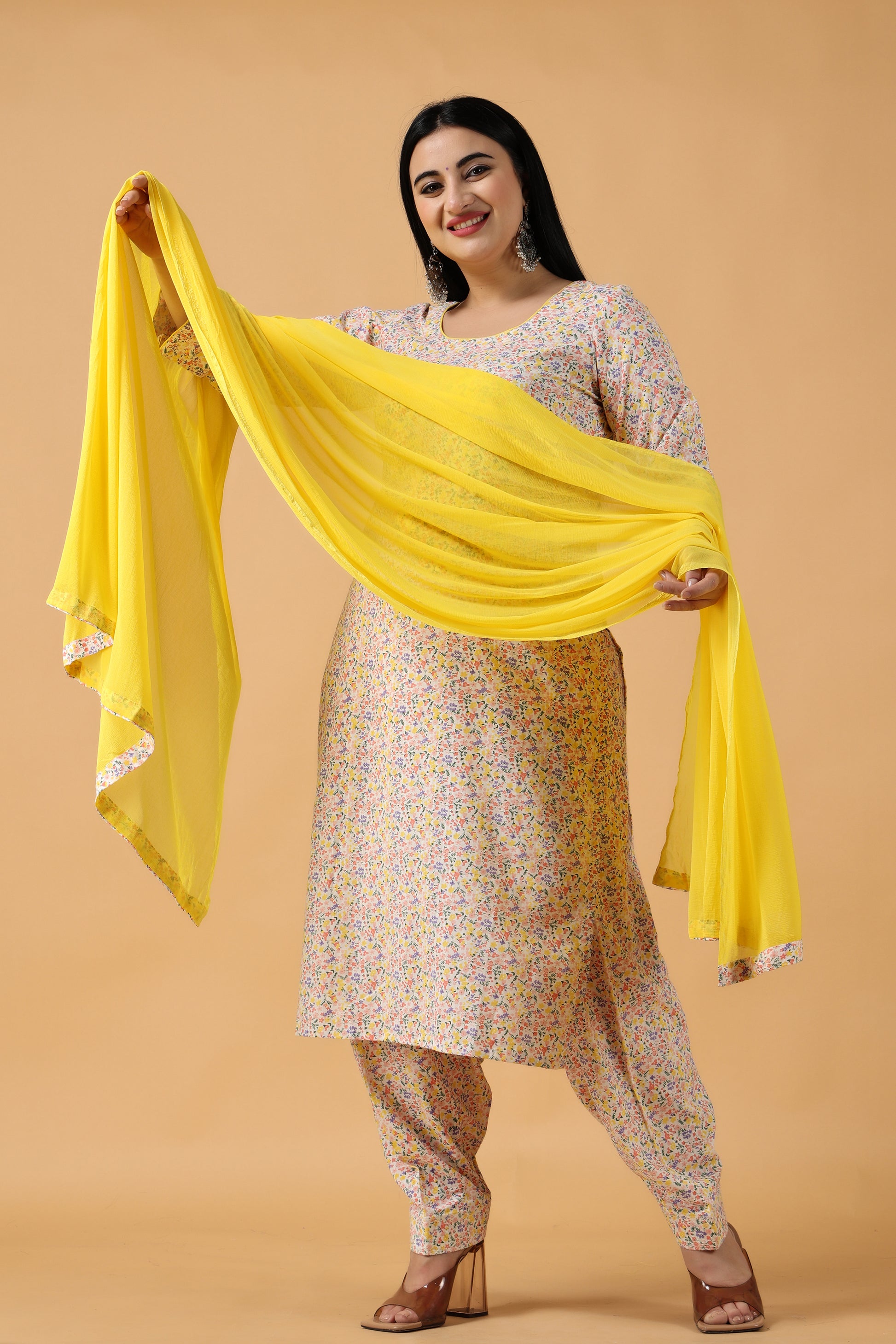 Women's Plus Size White  Printed  simple salwar suit with Dupatta  | Apella