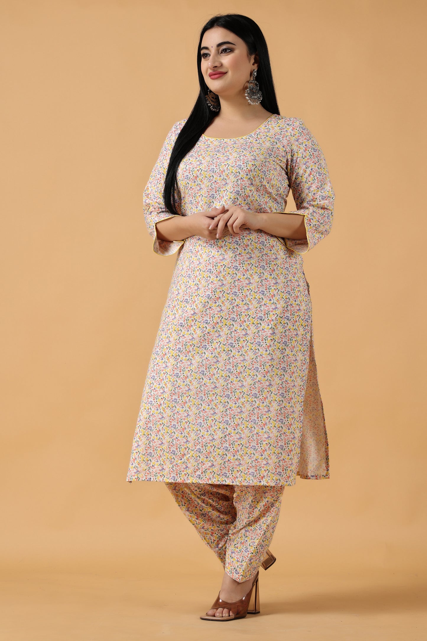 Women's Plus Size White Printed simple salwar suit with Dupatta | Apella