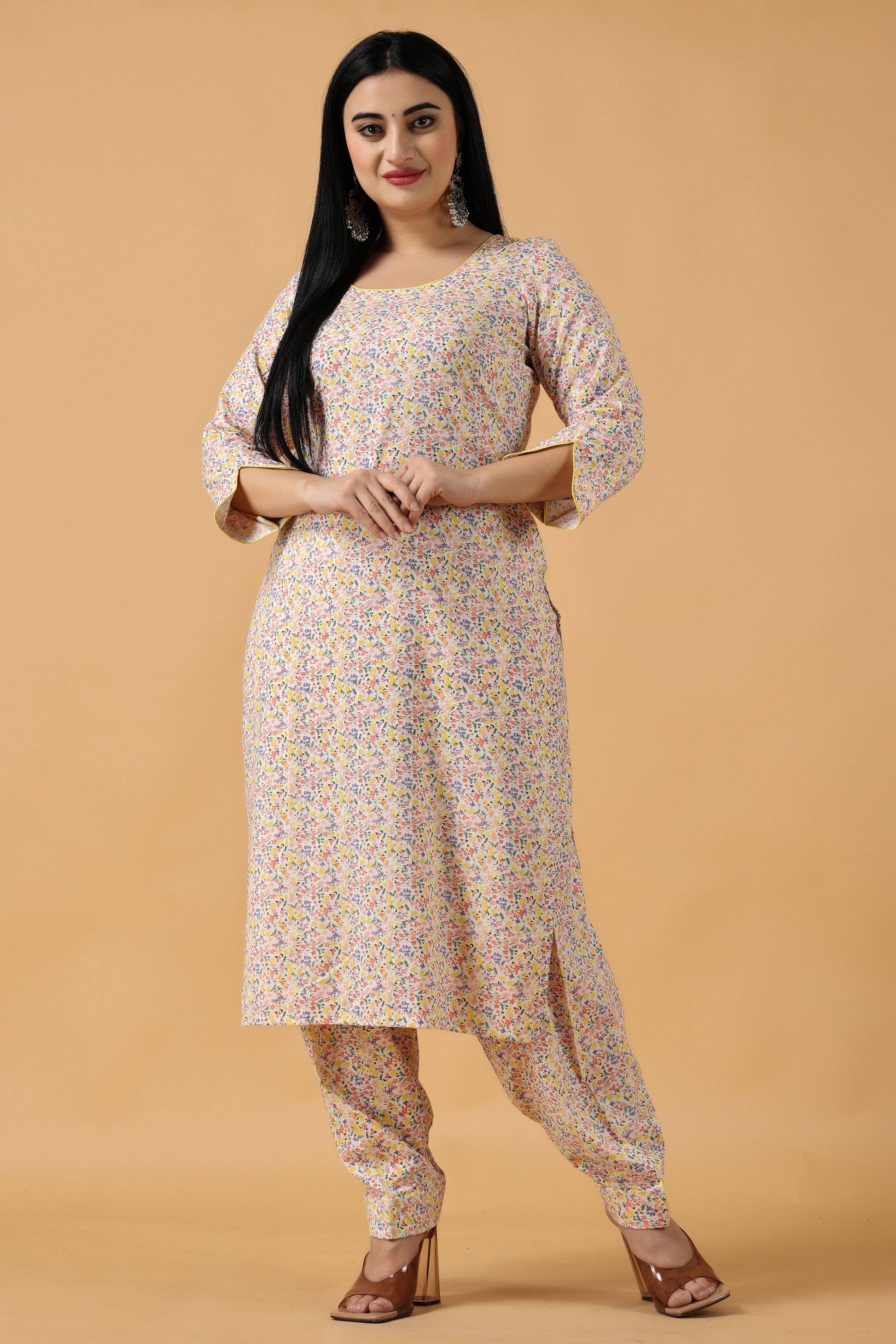 Women's Plus Size White Printed simple salwar suit with Dupatta | Apella