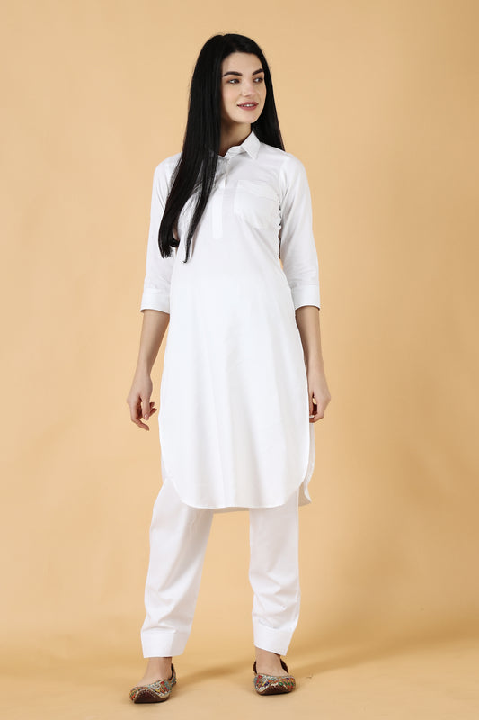 Women's Plus Size White Kurta Pajama | Apella