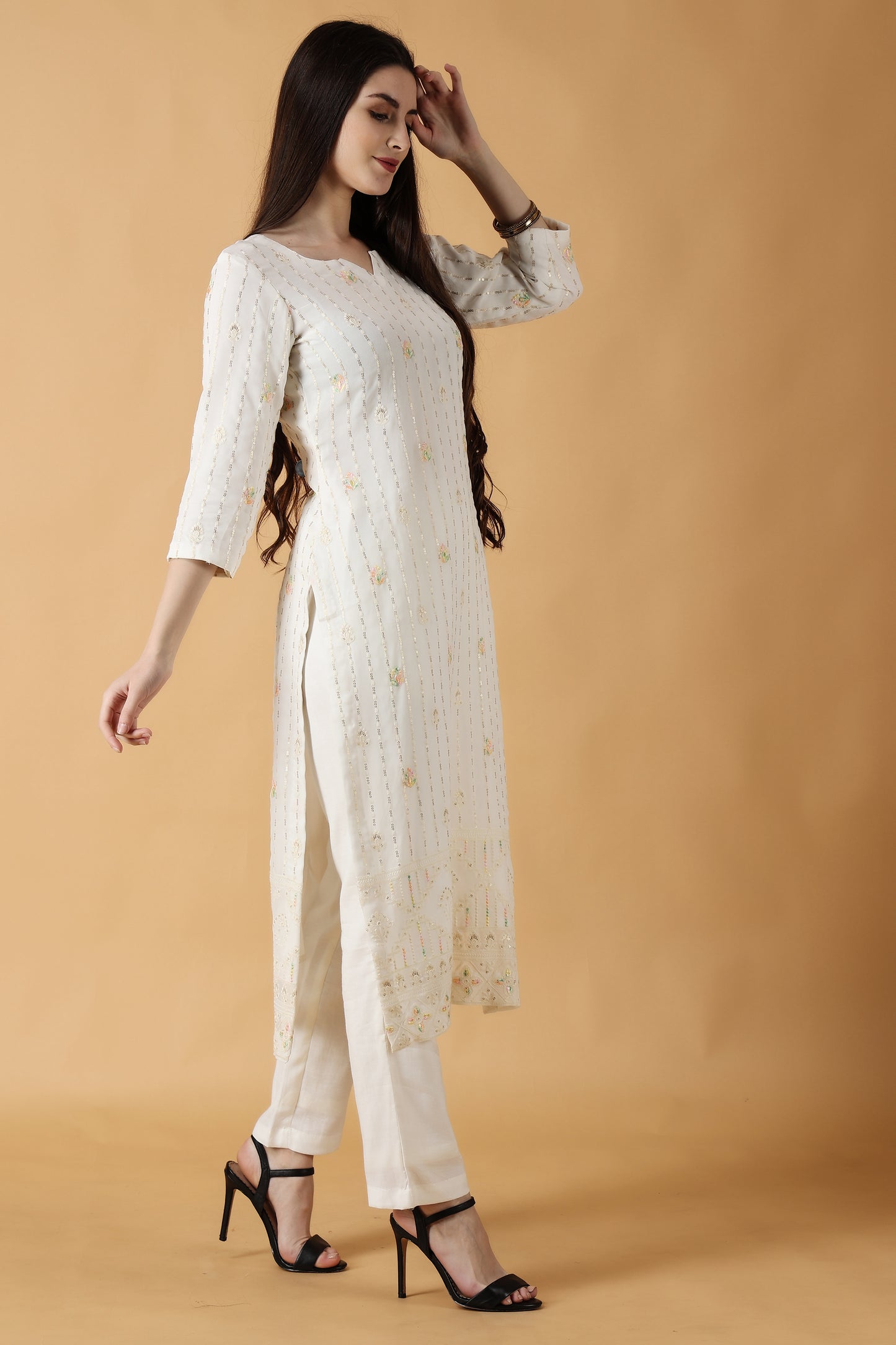 Women's Plus Size White Chikankari party wear kurti set with dupatta | Apella