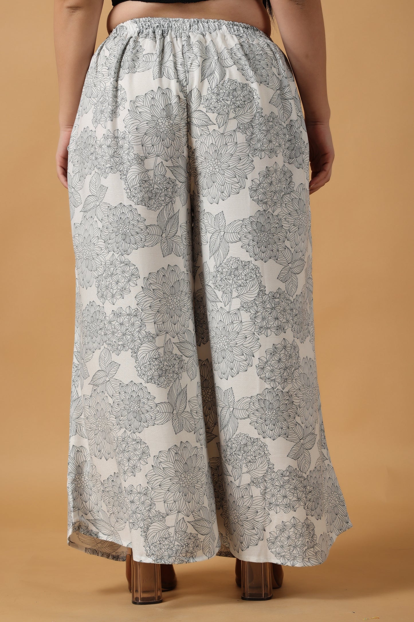 Women Plus Size White Printed Rayon palazzo pants for women | Apella