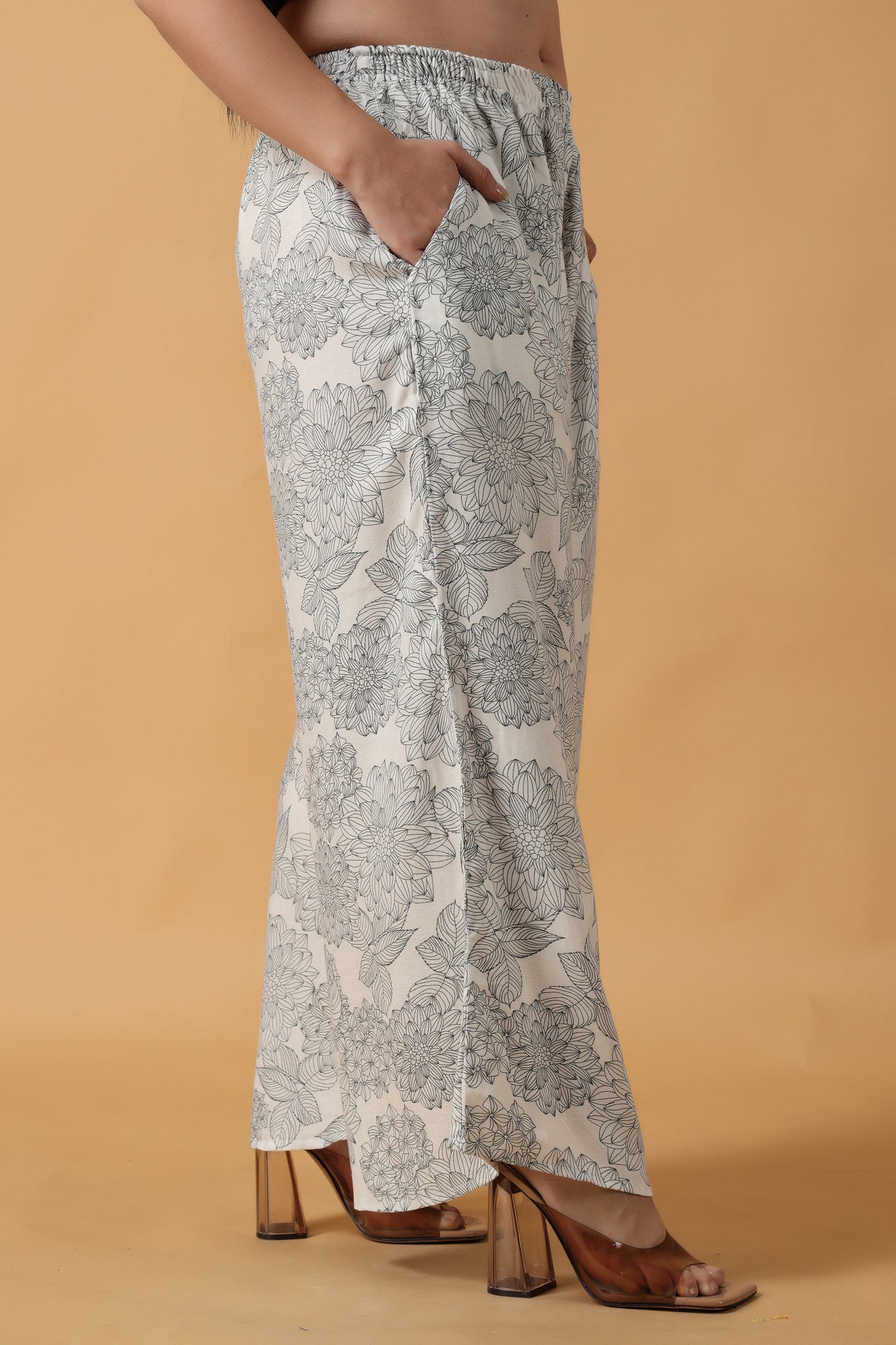 Women Plus Size White Printed Rayon palazzo pants for women | Apella