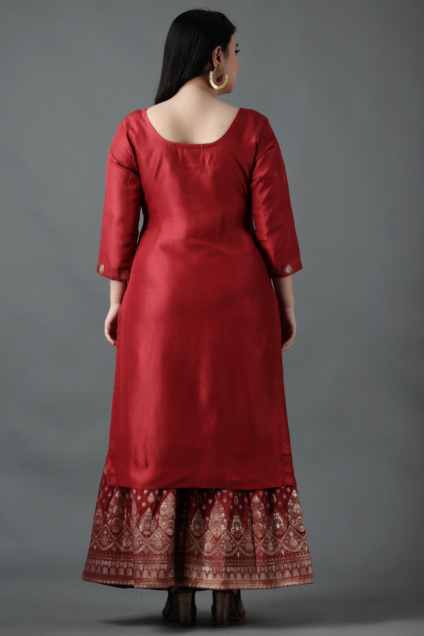 Burgundy Red Jacquard Silk Suit