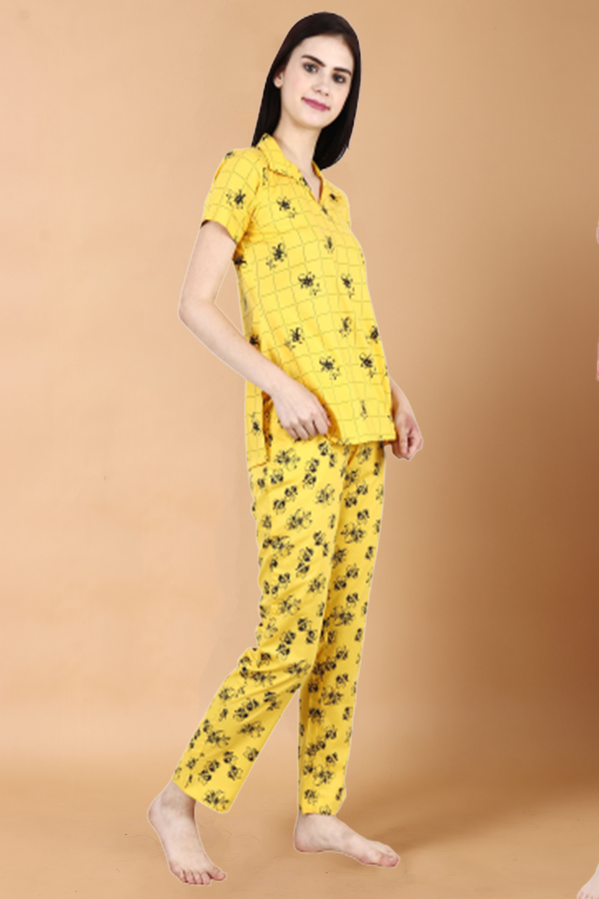 Women Plus Size Yellow Checked Night Suit | Apella