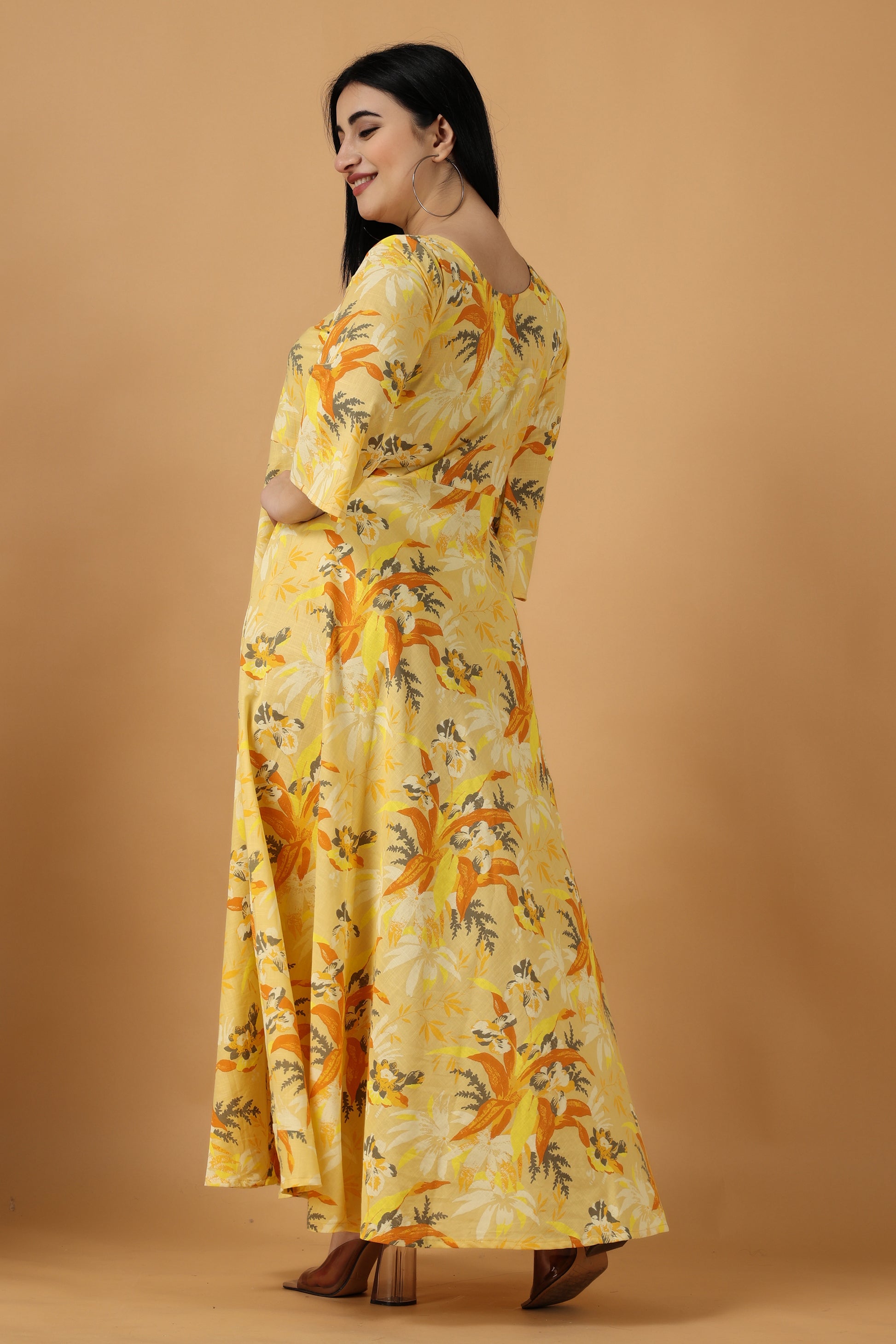 Women Plus Size Maternity Wear Yellow maxi gown | Apella