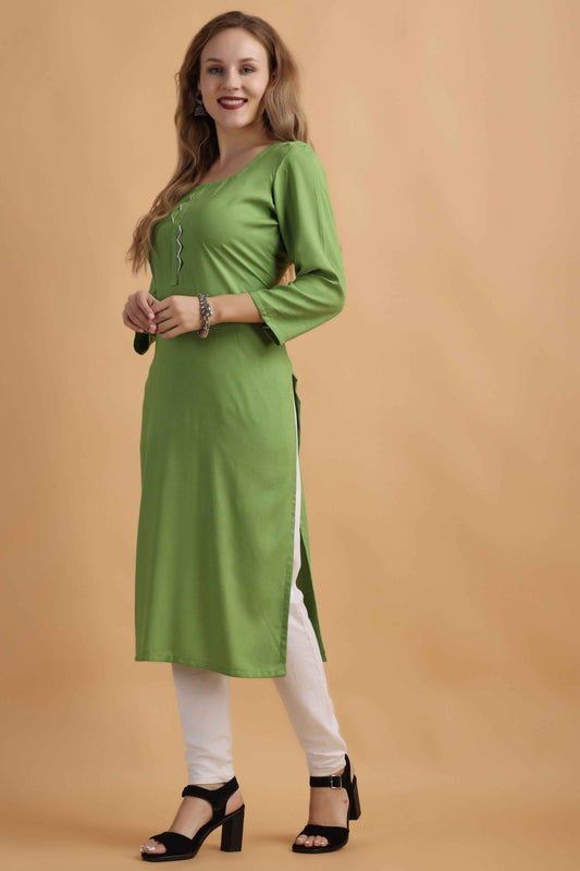 Buy Plus Size ​Exotic Green Rayon Kurta At Apella | Sizes XS to 10 XL | India | Free Delivery | Customized