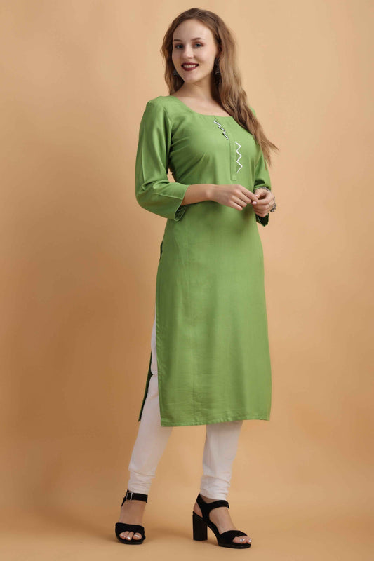 Buy Plus Size ​Exotic Green Rayon Kurta At Apella | Sizes XS to 10 XL | India | Free Delivery | Customized