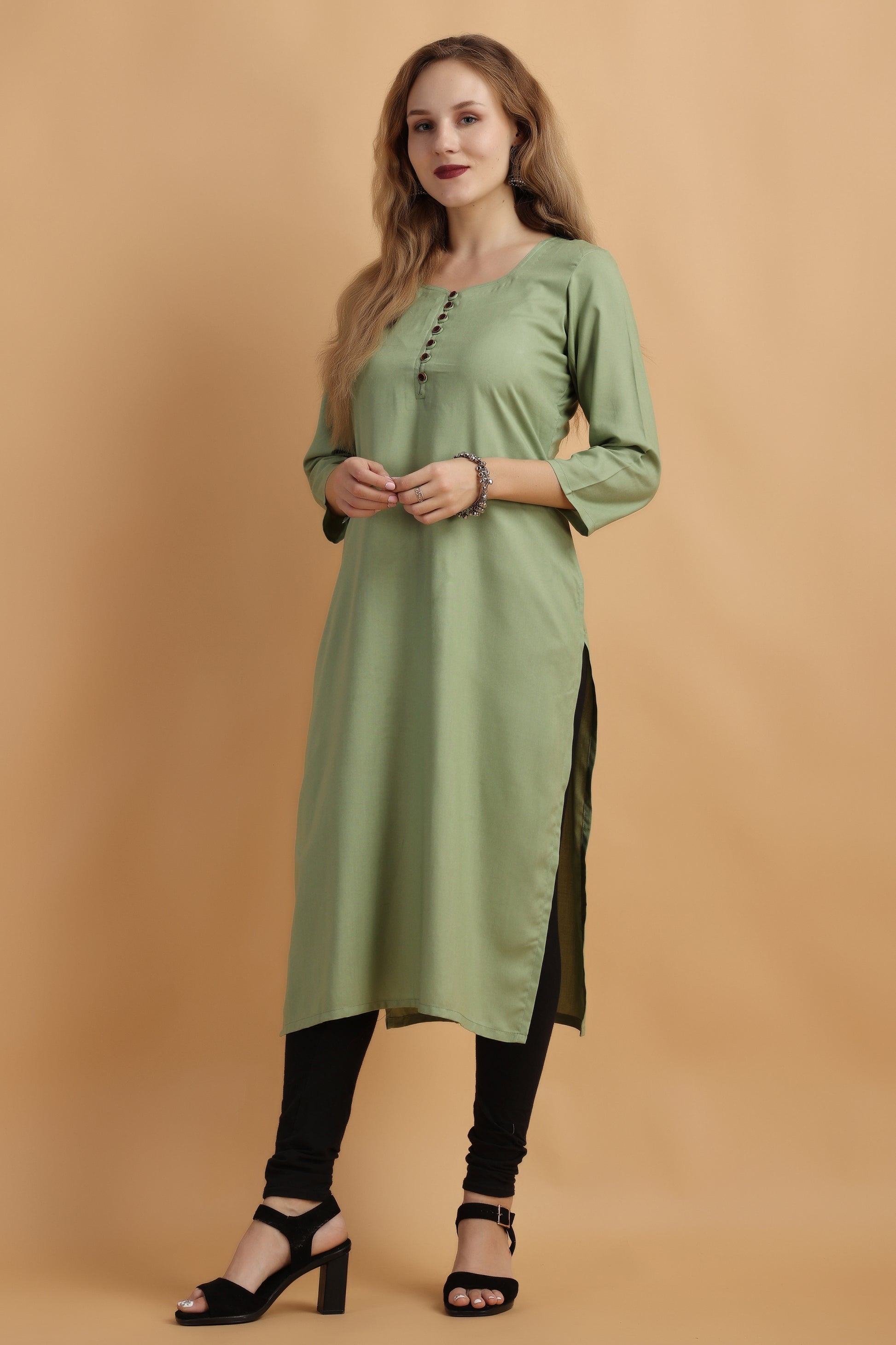 Women's Plus Size Pista Green Rayon kurti palazzo set  | Apella