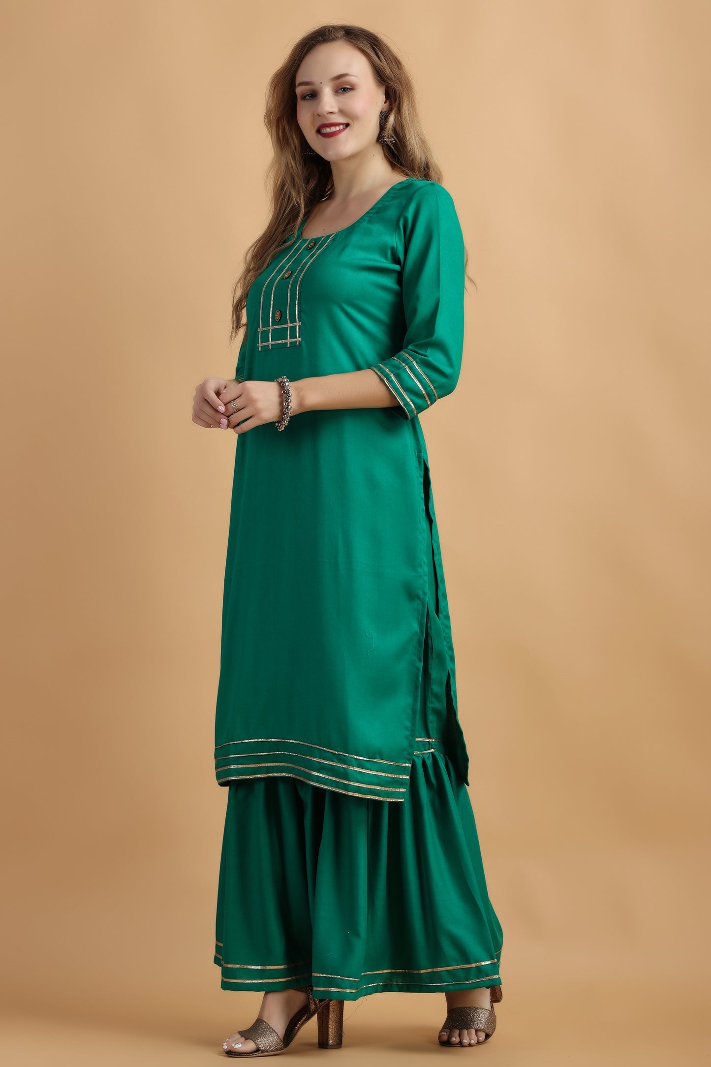 Women Plus Size Green Party Wear fancy sharara suit with Dupatta | Apella