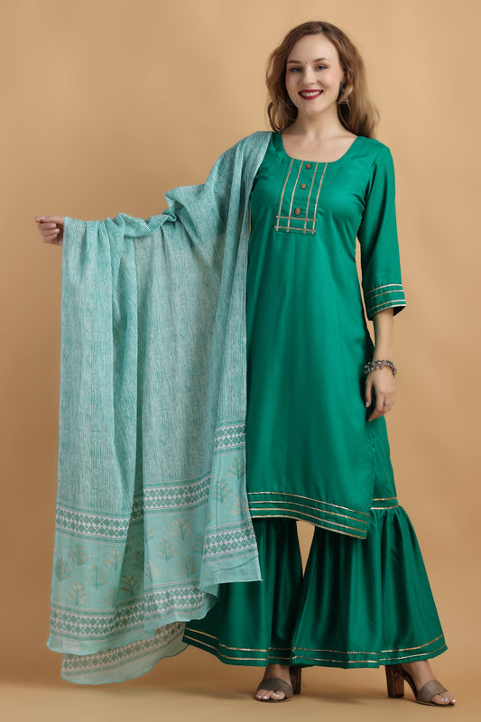 Women Plus Size Green Party Wear fancy sharara suit with Dupatta | Apella 