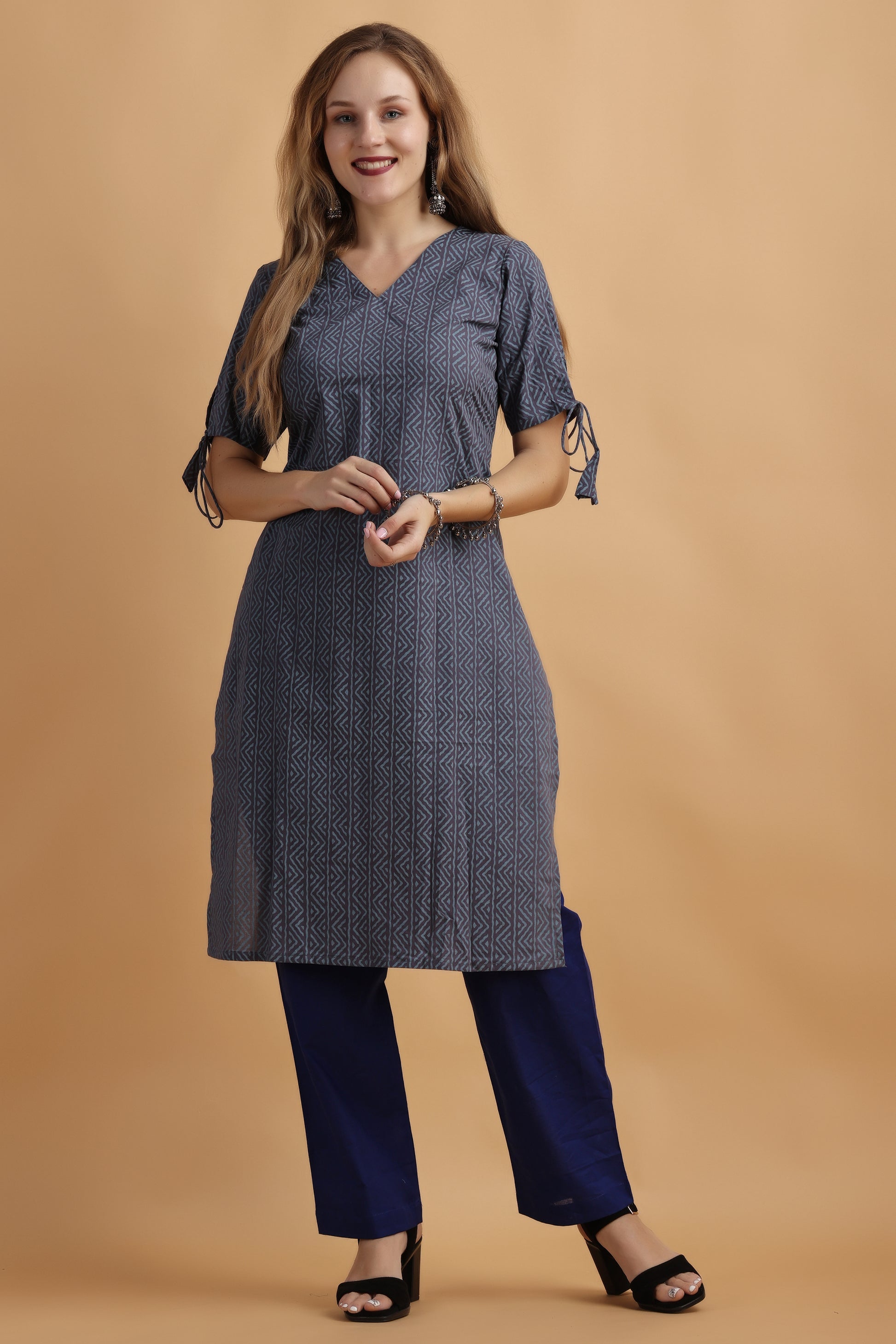 Women's Plus Size Navy Blue cotton kurti pant set  | Apella