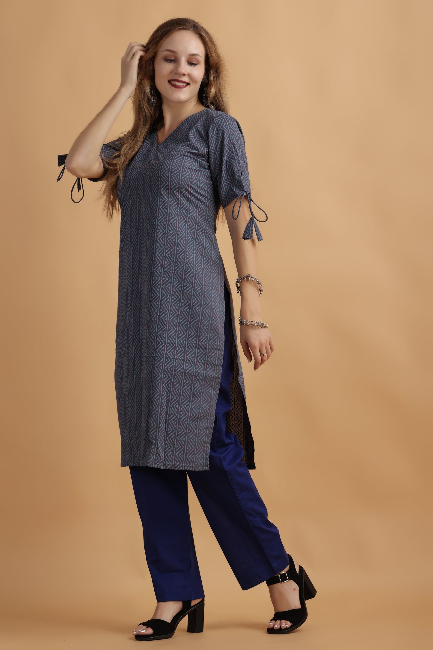 Women's Plus Size Navy Blue cotton kurti pant set | Apella