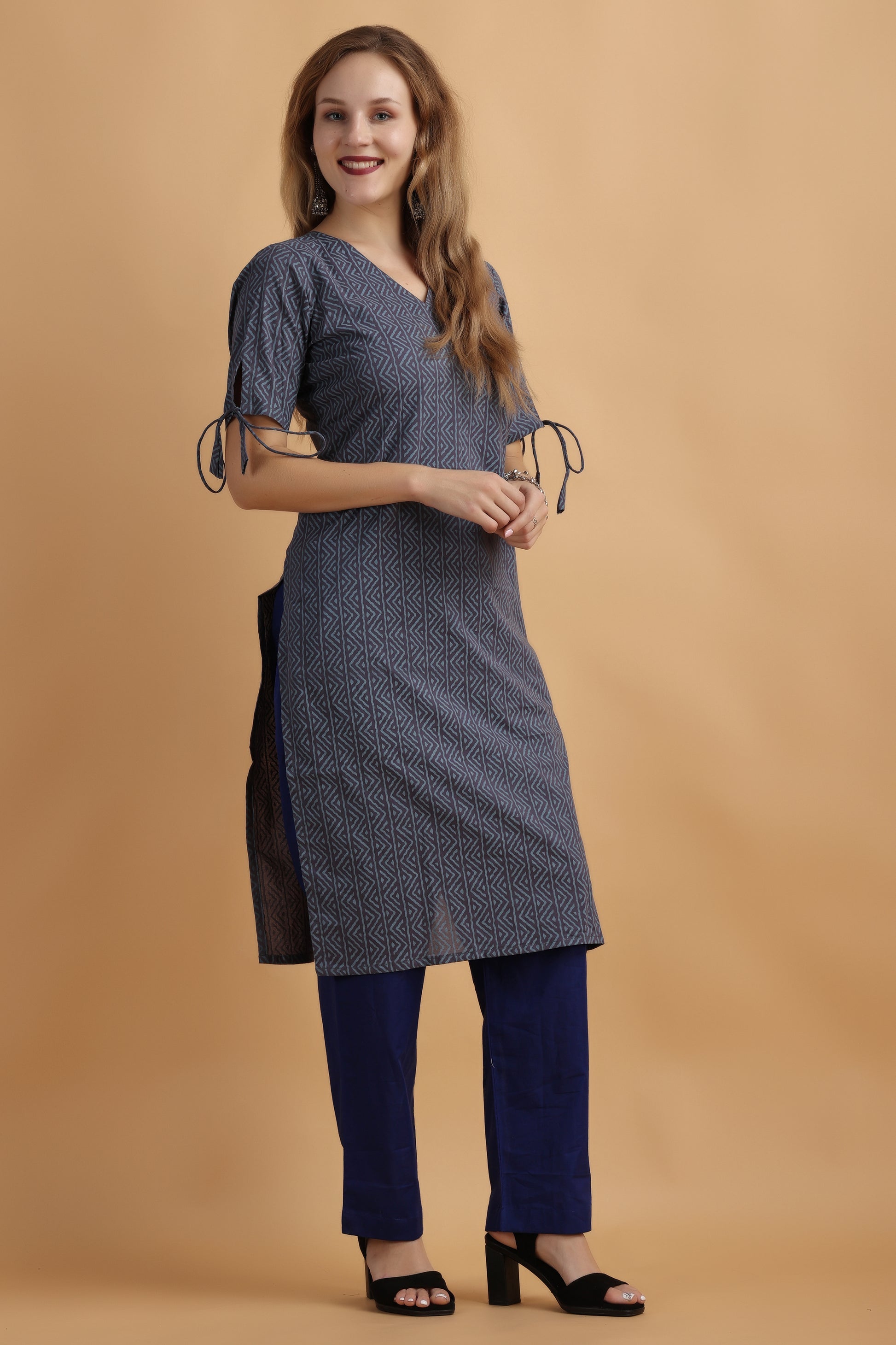 Women's Plus Size Navy Blue cotton kurti pant set | Apella