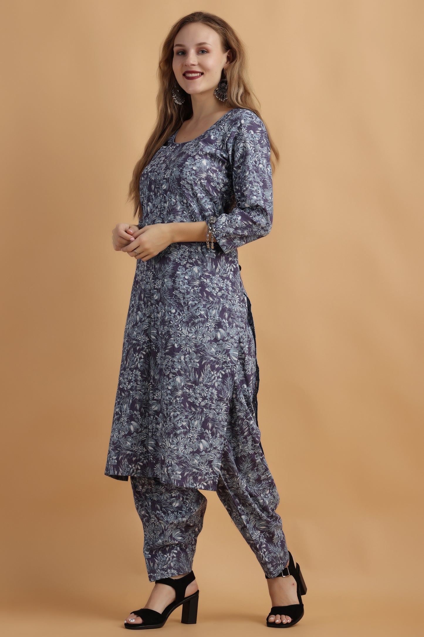 Women Plus Size Blue Printed simple salwar suit | Apella
